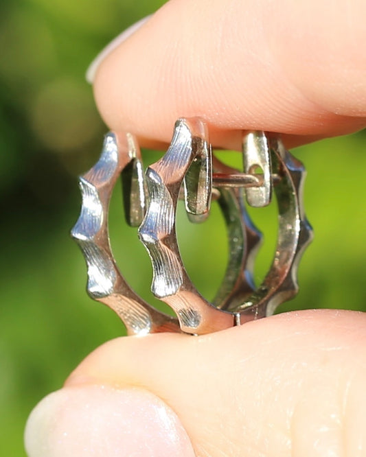 Chunky Handmade 9ct White Gold Bamboo Feel Huggies, 9ct White Gold, 4.18g