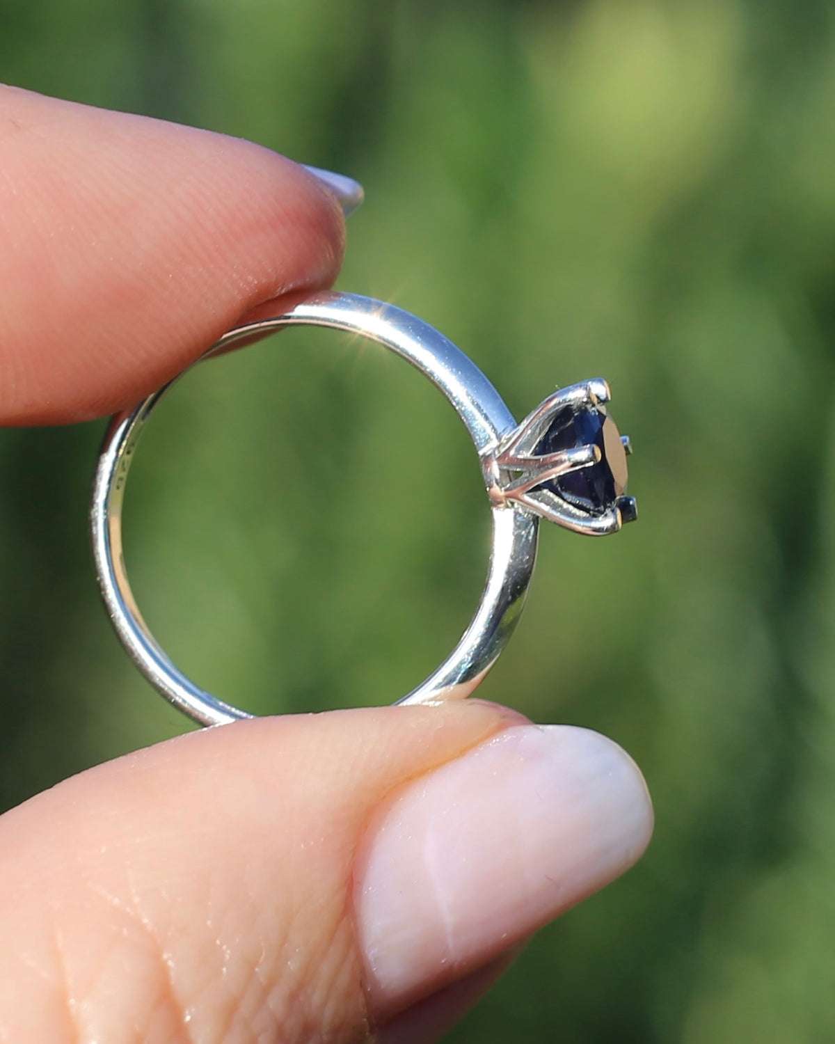 Natural 1.3ct Included Navy African Sapphire, Sterling Silver, size Q or just over 8, 2.03g