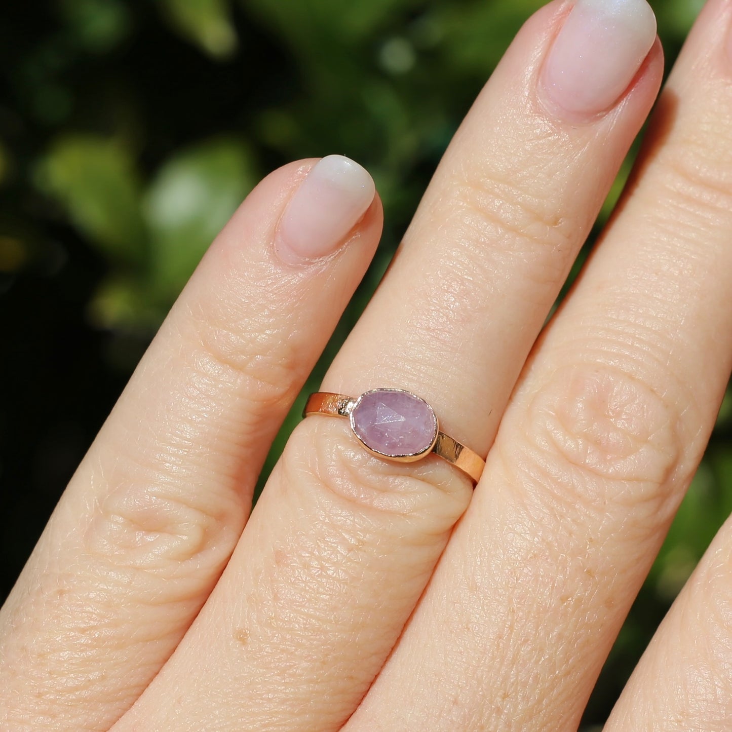 Rose Cut Pink Sapphire Ring, 14ct Rose Gold, size 6 or L1/2