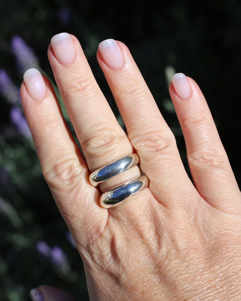 Structural Double Band Silver Ring, Sterling Silver, size R1/2 or just under 9, 12g