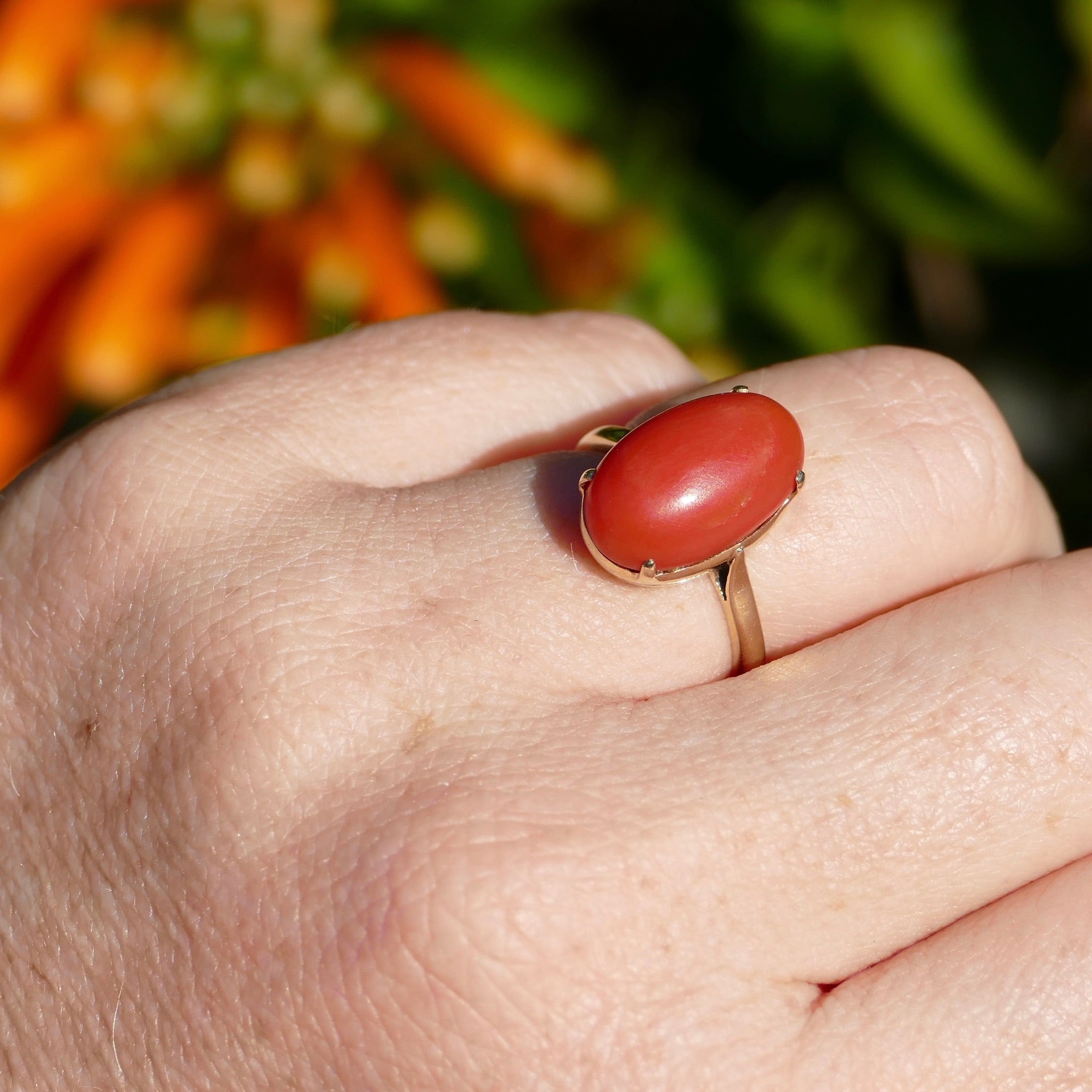 Coral cabochon outlet ring