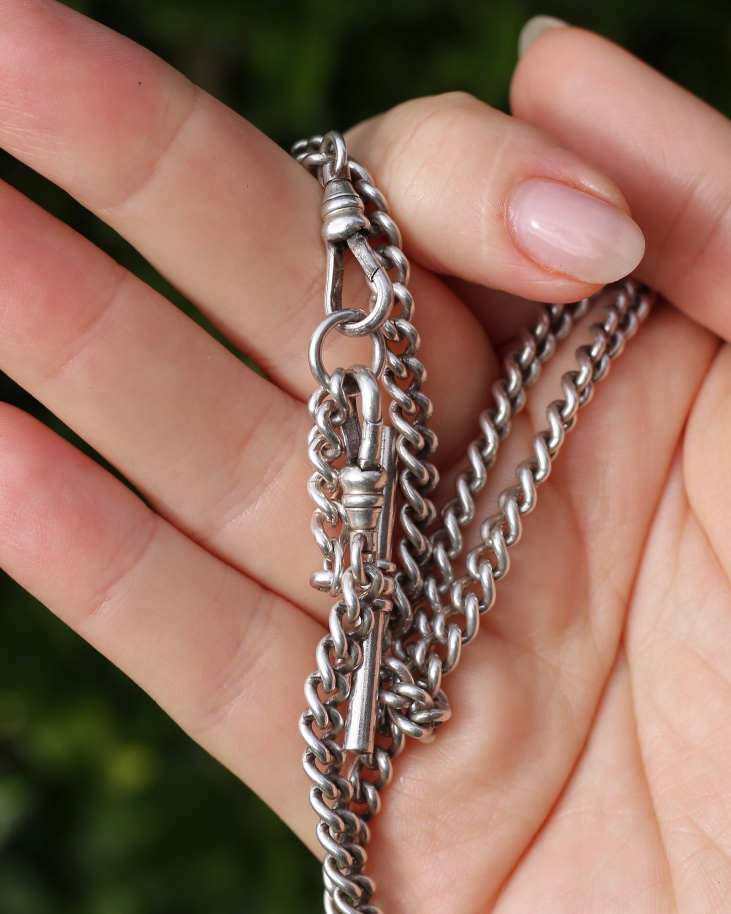 Vintage Silver Albert Chain, Likely American Made, Double Albert Clasp and Removable T-bar, Sterling Silver, 51.5cm