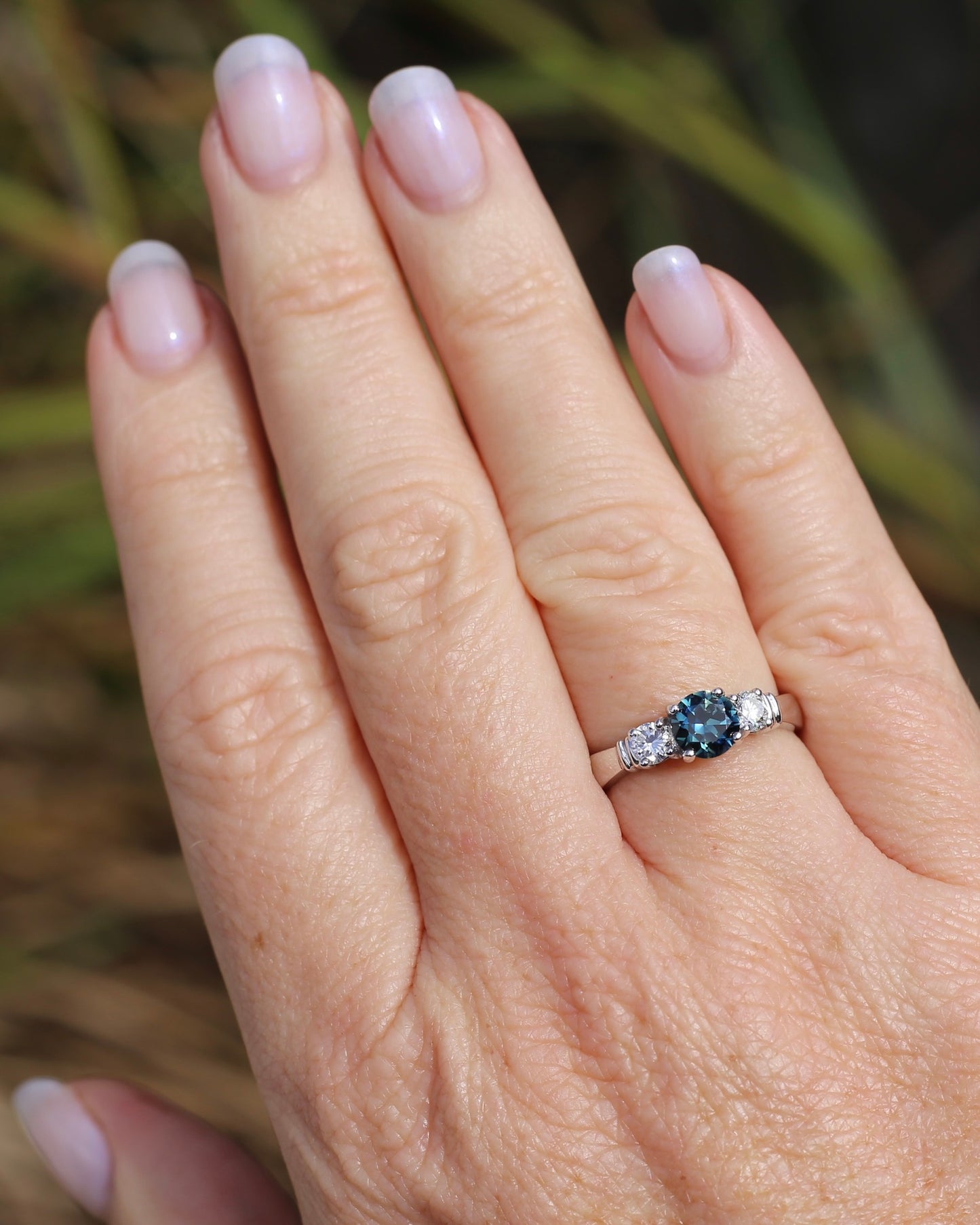 Unheated Eye Clean Parti Sapphire and Natural Diamond Trilogy, 9ct White Gold, size O1/2 or 7.5, 3.01g, with valuation
