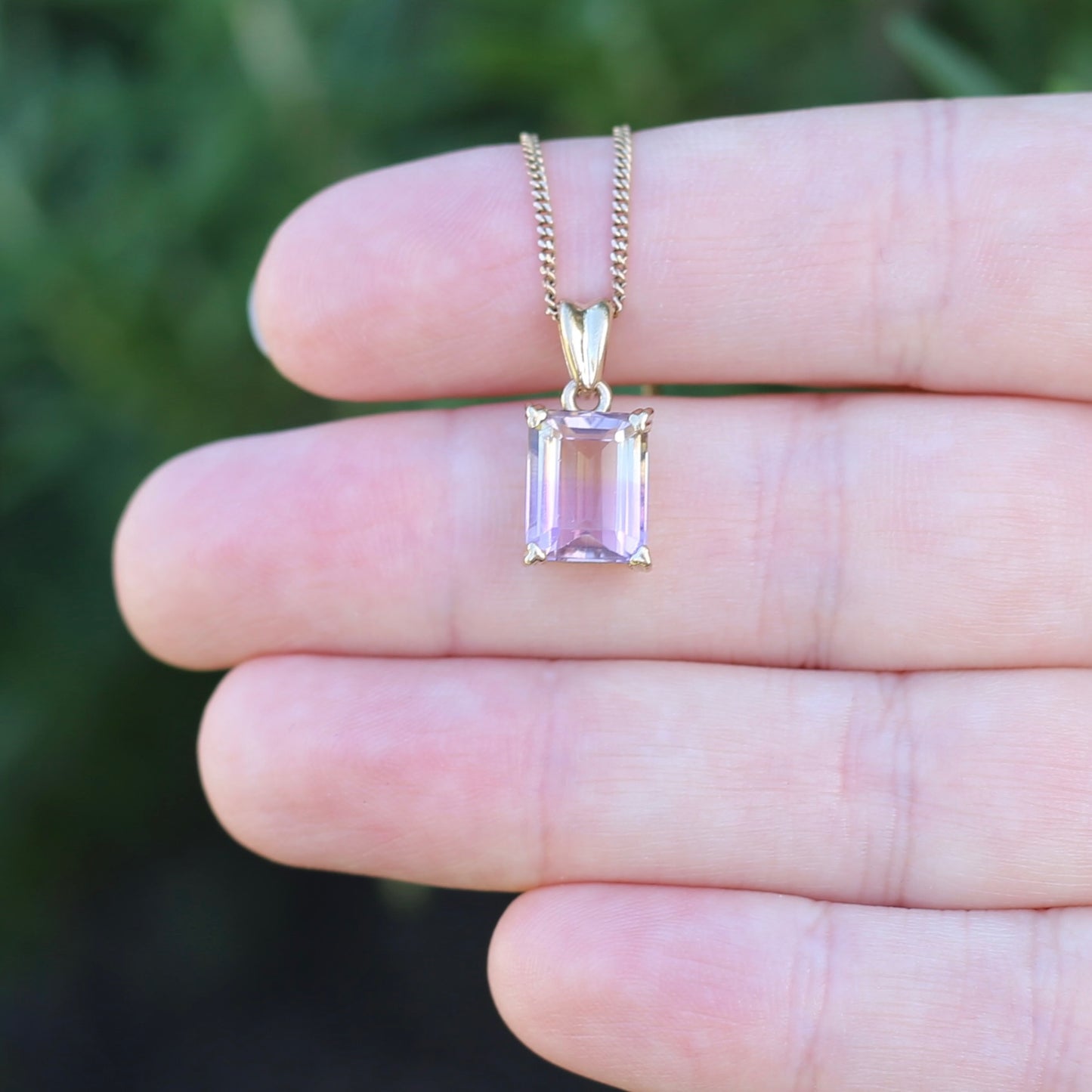 Emerald Cut Ametrine Pendant, 9ct Yellow Gold, 1.92g