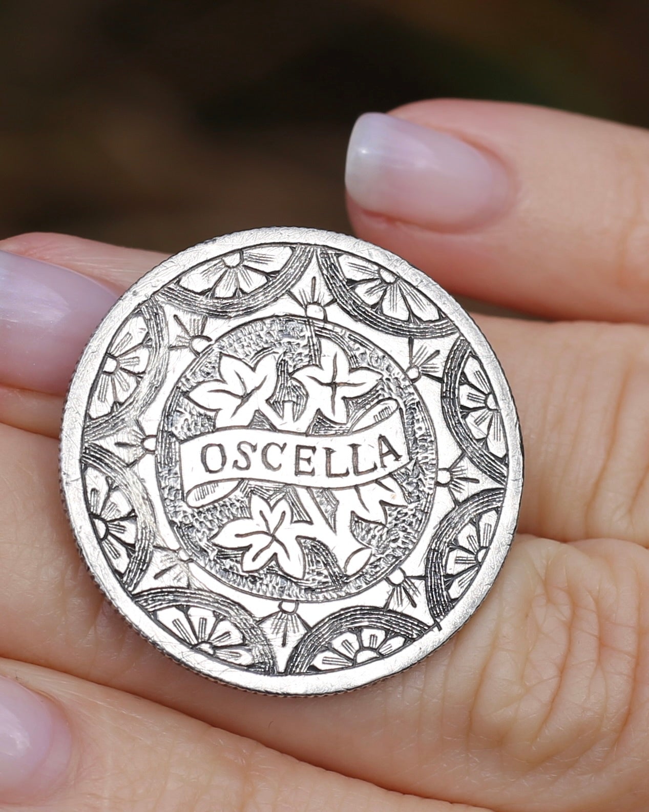 Antique Love Token Oscella Brooch 1900 British India One Rupee, 10.9g
