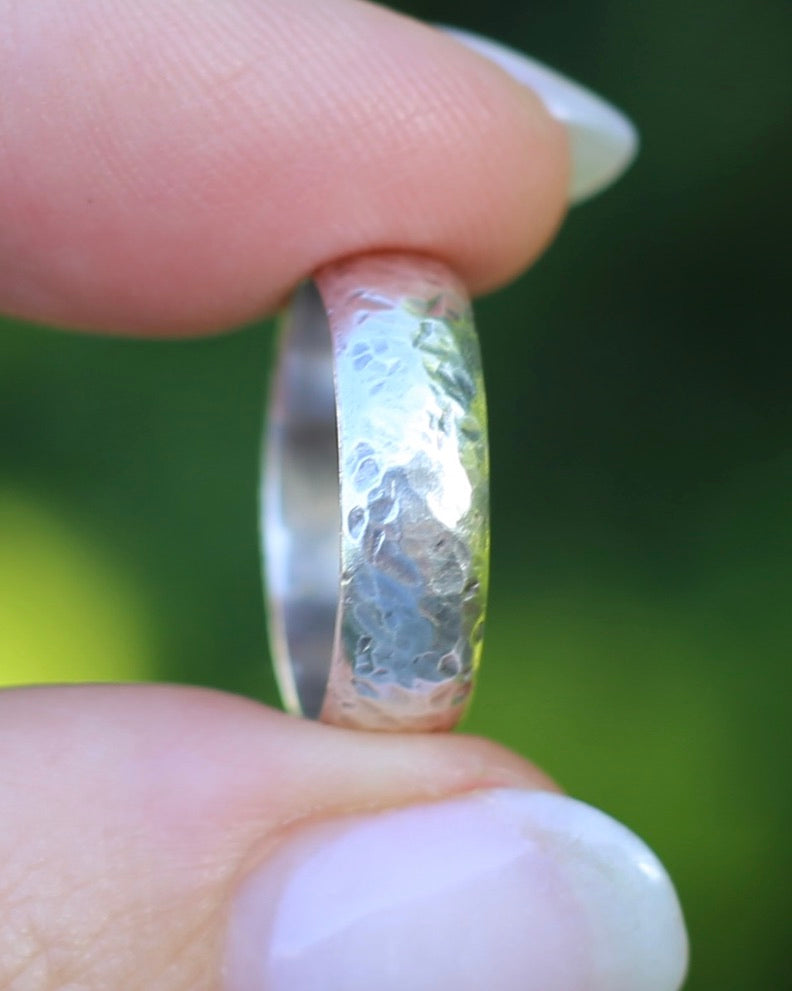 Textured, Hammered Finish Half Round Band, Sterling Silver, size L1/2 or 6 - will fit more like K1/2 or 5.5 due to width, 3.17g