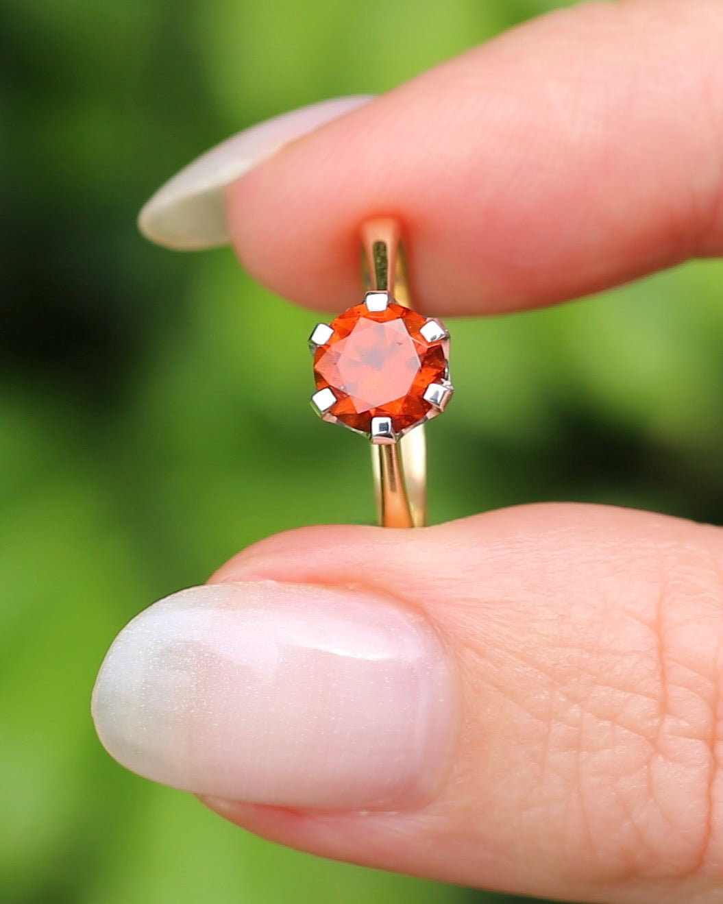 East African 1.28ct Vivid Orange Spessartite Garnet, Vintage 18ct Mixed Metal Setting, size L or 5.75 with valuation
