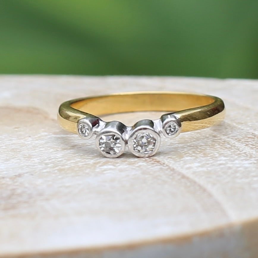 Old Cut & Single Cut Diamond in Modern Made Bezel Set Curved Band, 18ct Yellow and White Gold, size K or 5.5