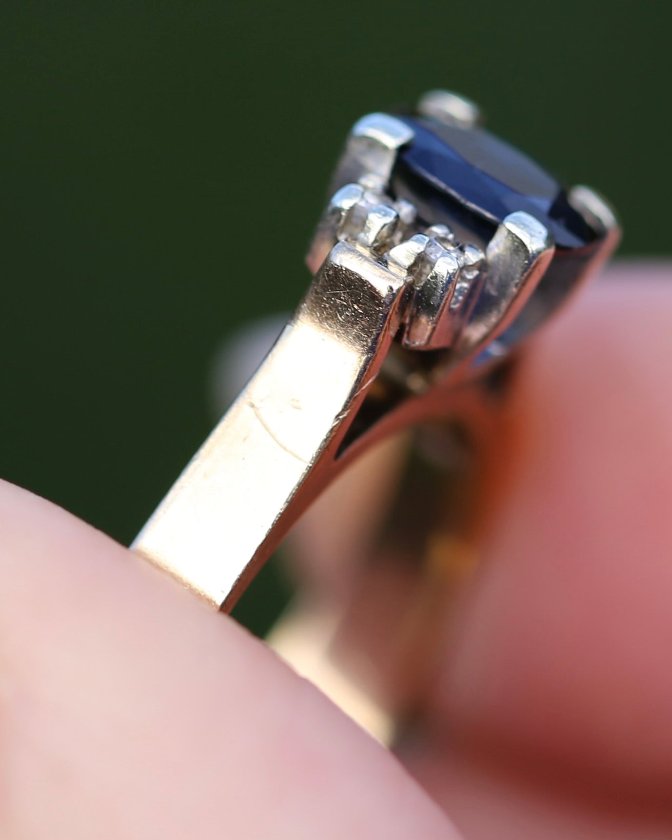 Circa 1970s Natural Sapphire and Diamond Ring, 9ct Yellow and White Gold, size M or 6.25, 4.19g