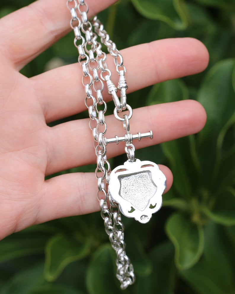 Vintage (likely Australian) Belcher Chain With Double Swivel Albert Clasps, T-bar and Fob, Sterling Silver, 47cm or 18.5 inches, 22.9g