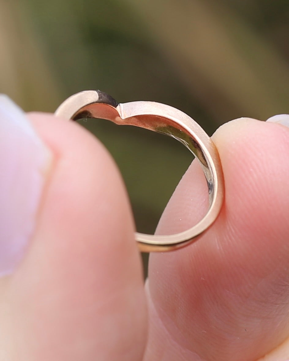 Bead Set Natural Diamond Wishbone Ring, 9ct Rose Gold, size J or 4.75, 1.7g