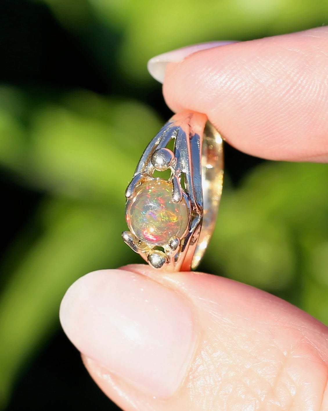 Mexican Opal Cabochon Ring, 14ct Yellow Gold, size 6 or L1/2