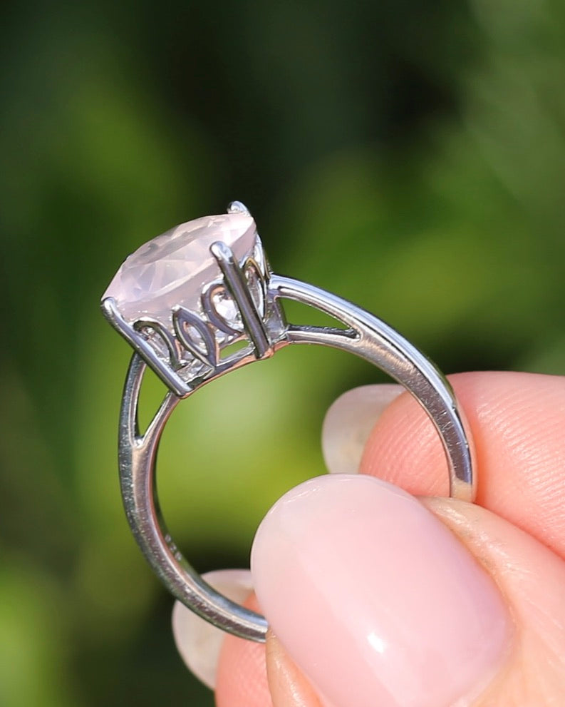 3.7ct Rose Quartz (10mm) Solitaire Ring, Sterling Silver, size O or 7.25, 3.57g