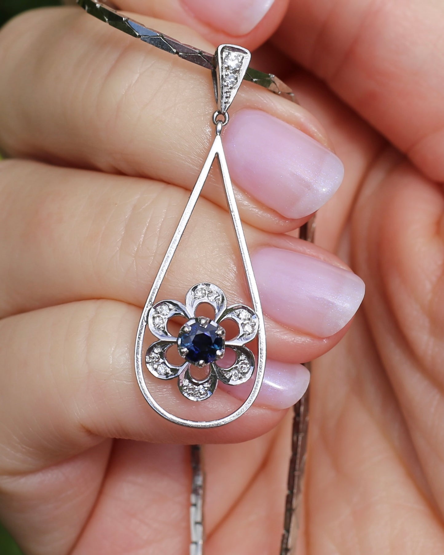 Vintage Natural Sapphire and Diamond Pendant, 18ct White Gold, 2.64g