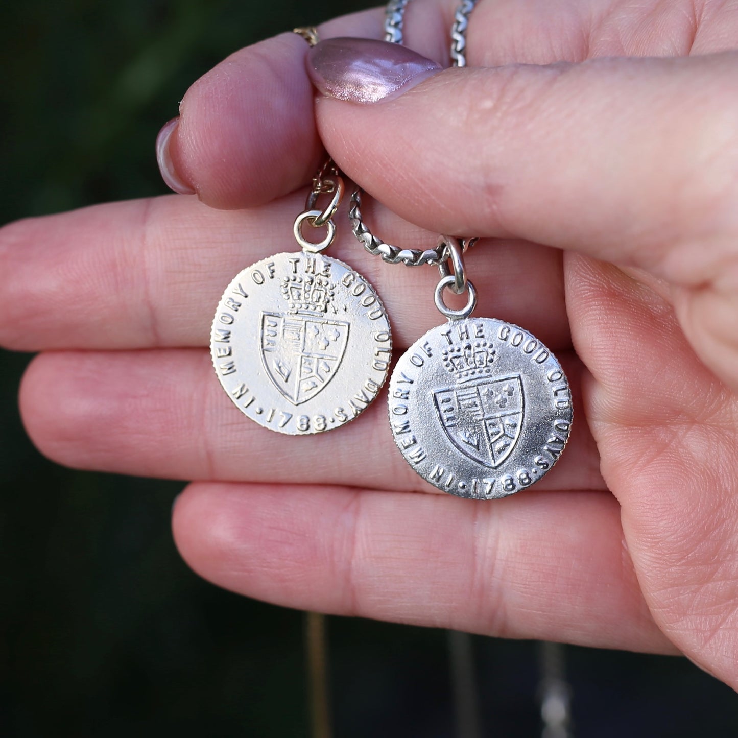 In Memory of the Good Old Days 1788 Gambling Token Pendant - King George III Reverse, Silver and 9ct Gold