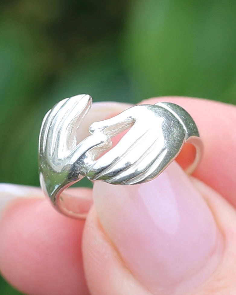 Modern Fede or Gimmel Ring, Sterling Silver, size L1/2 or 6, 3.8g