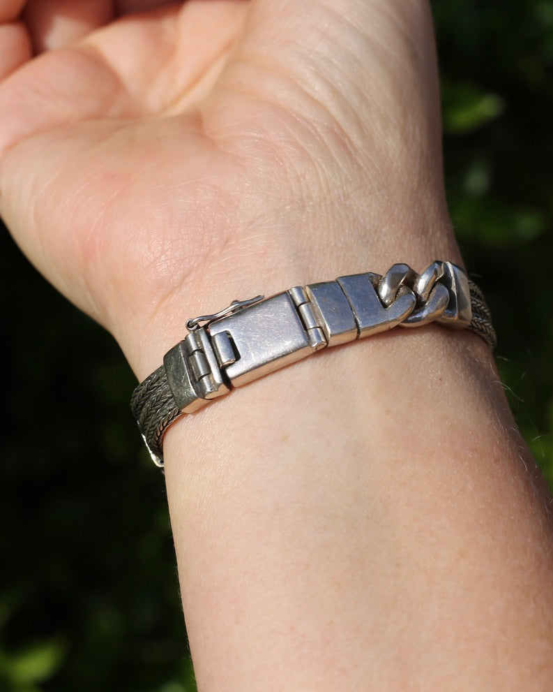 Chunky Foxtail and Curb Bracelet, Sterling Silver, 17.5cm or just under 7 inches, 40.7g