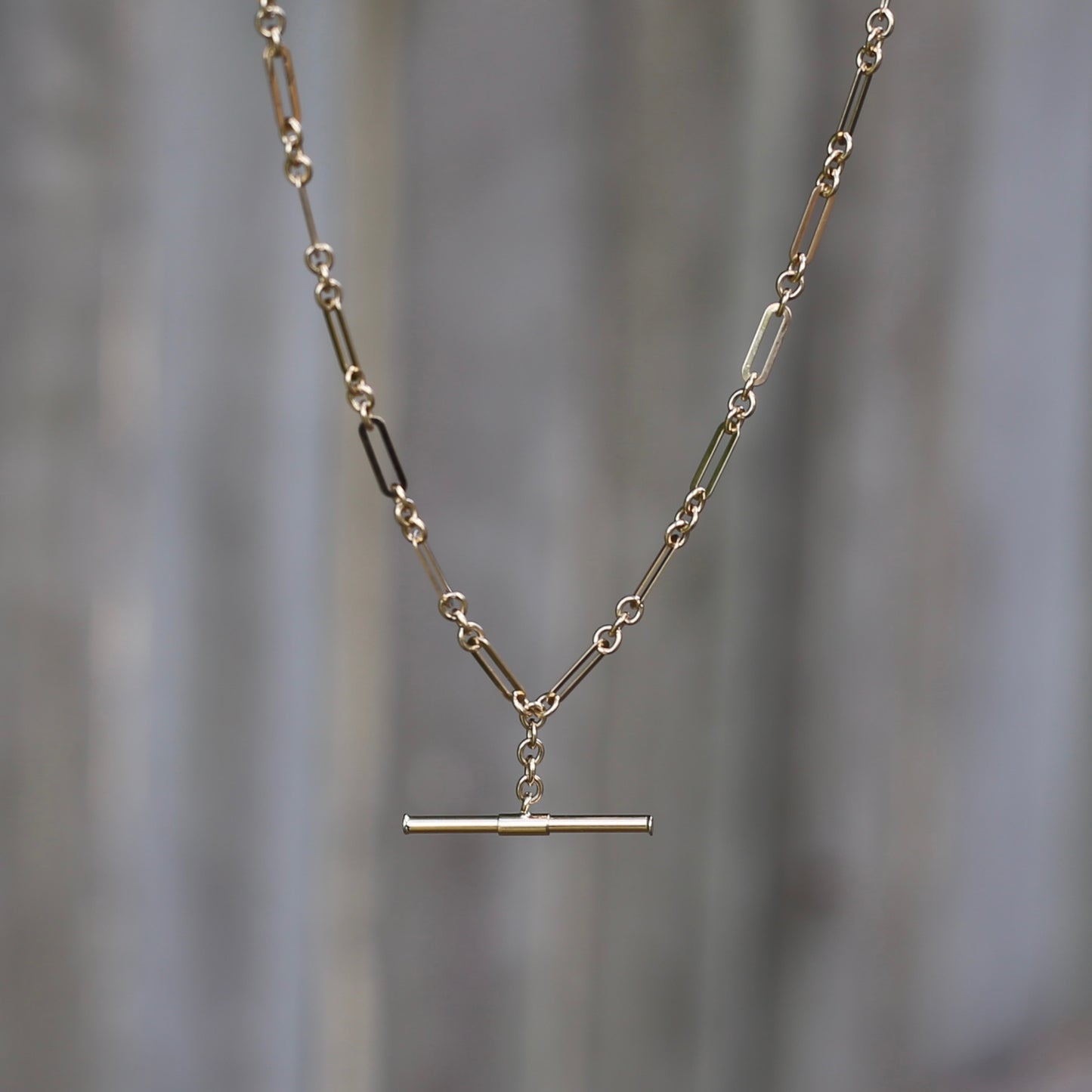 Delicate Paperclip Chain with T-bar, 9ct Yellow Gold, 47cm with 1cm T-Bar drop