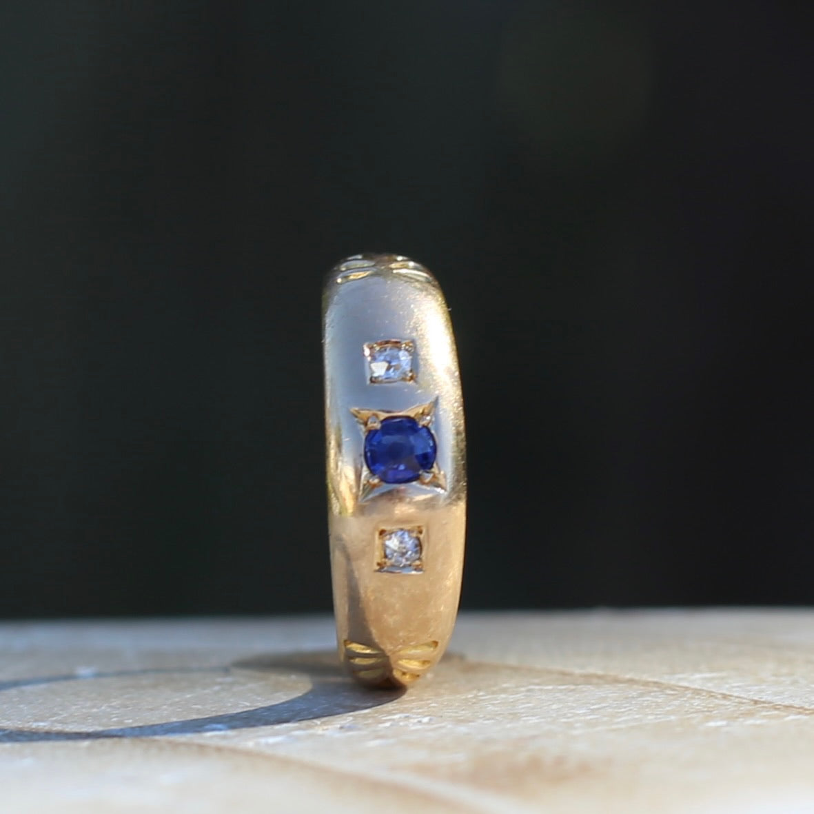 1896 Old Cut Sapphire and Diamond Gypsy Set Ring, 18ct Yellow Gold, size N or 6.75