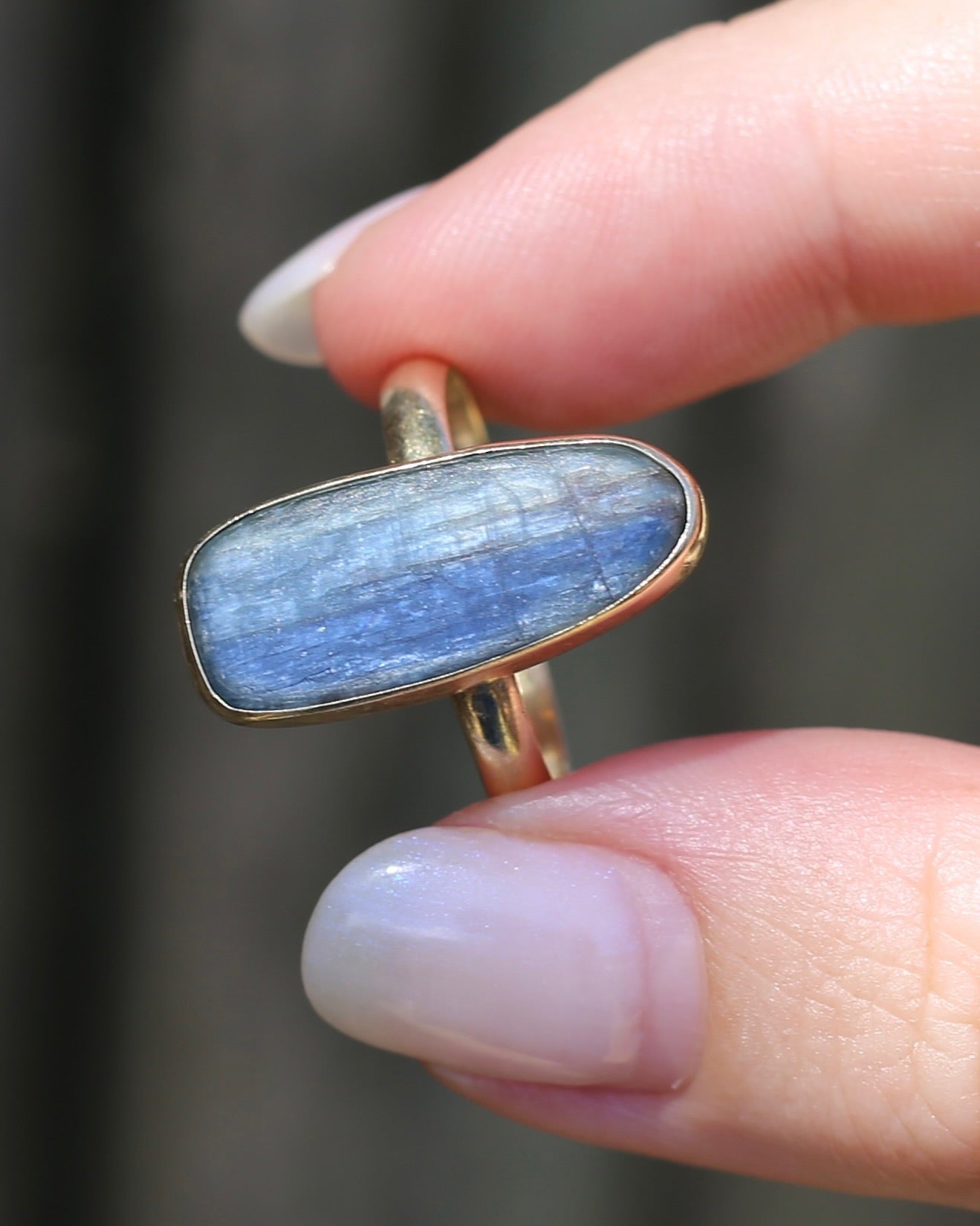 Rustic Freeform Labradorite Cabochon in Bezel Setting, 9ct Yellow Gold, size X1/2 or 11.75