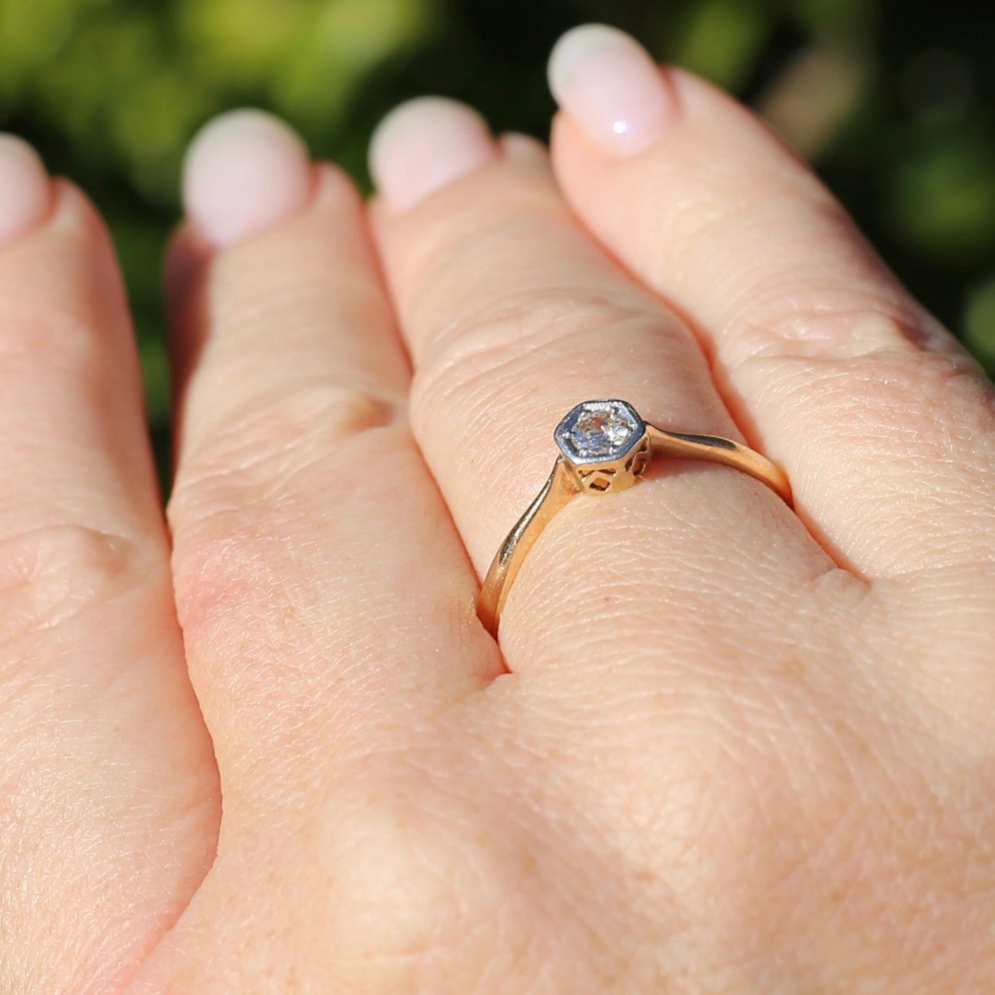 Early Australian Old Cut Diamond Solitaire by H. G. Rogers, 18ct White and Yellow Gold, size 9.5 or just over S1/2