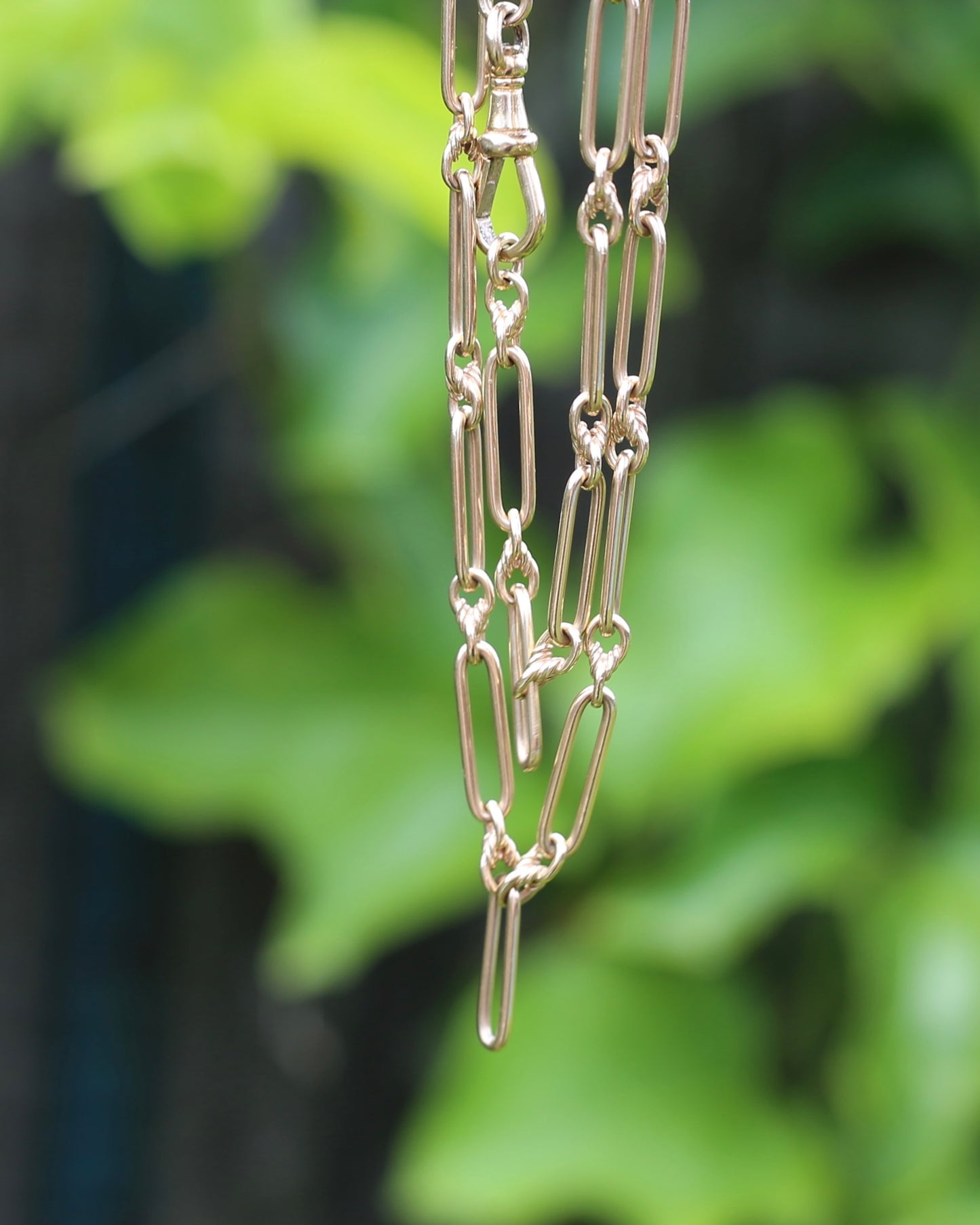 Vintique Trombone and Love Link Chain Single Albert Clasp, 9ct Gold, 51cm or 20 inches, 22.5g