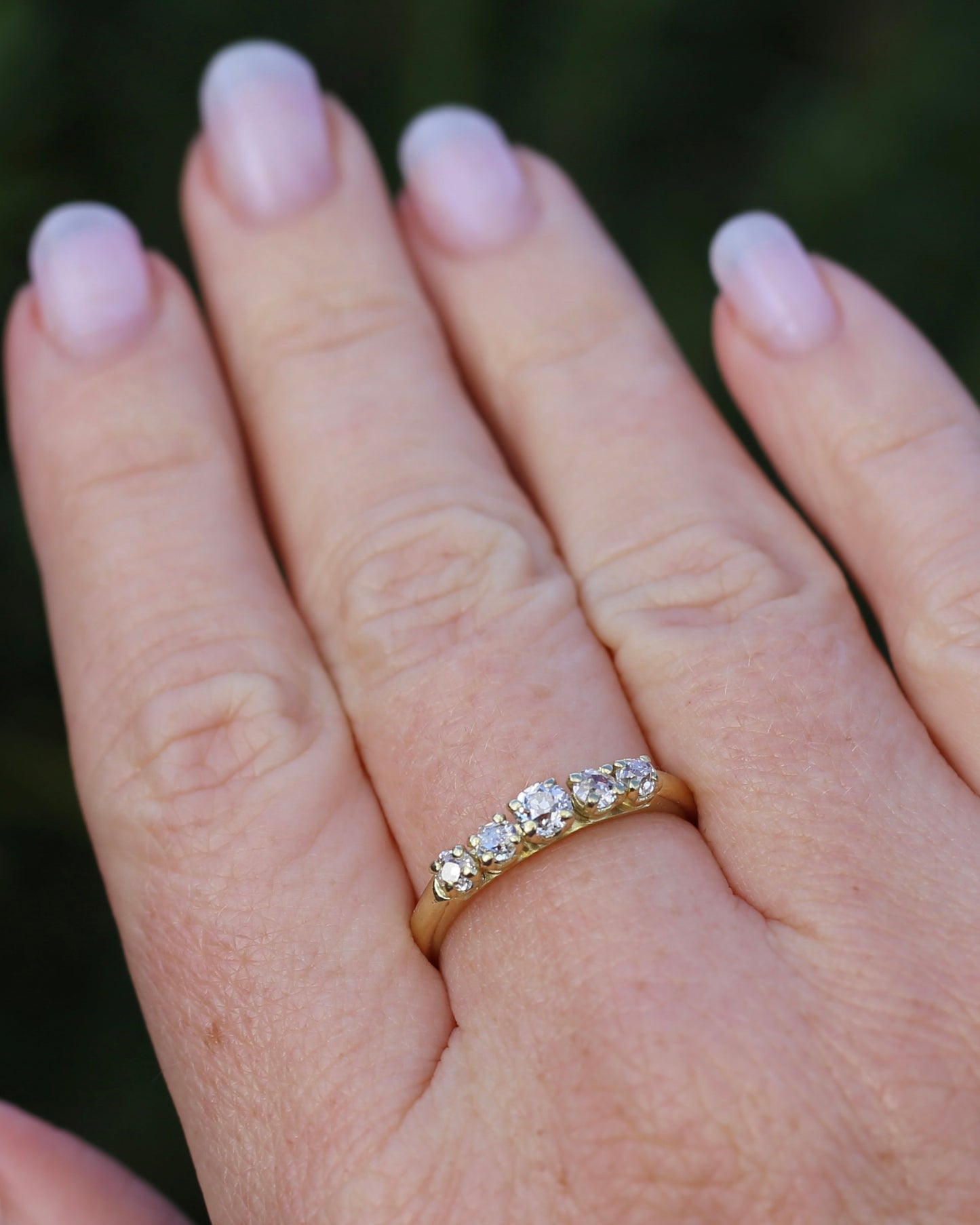 Five Stone Old Cut Diamond Ring approx 0.85ct, Claw Set, 18ct Yellow Gold, size T or 9.5