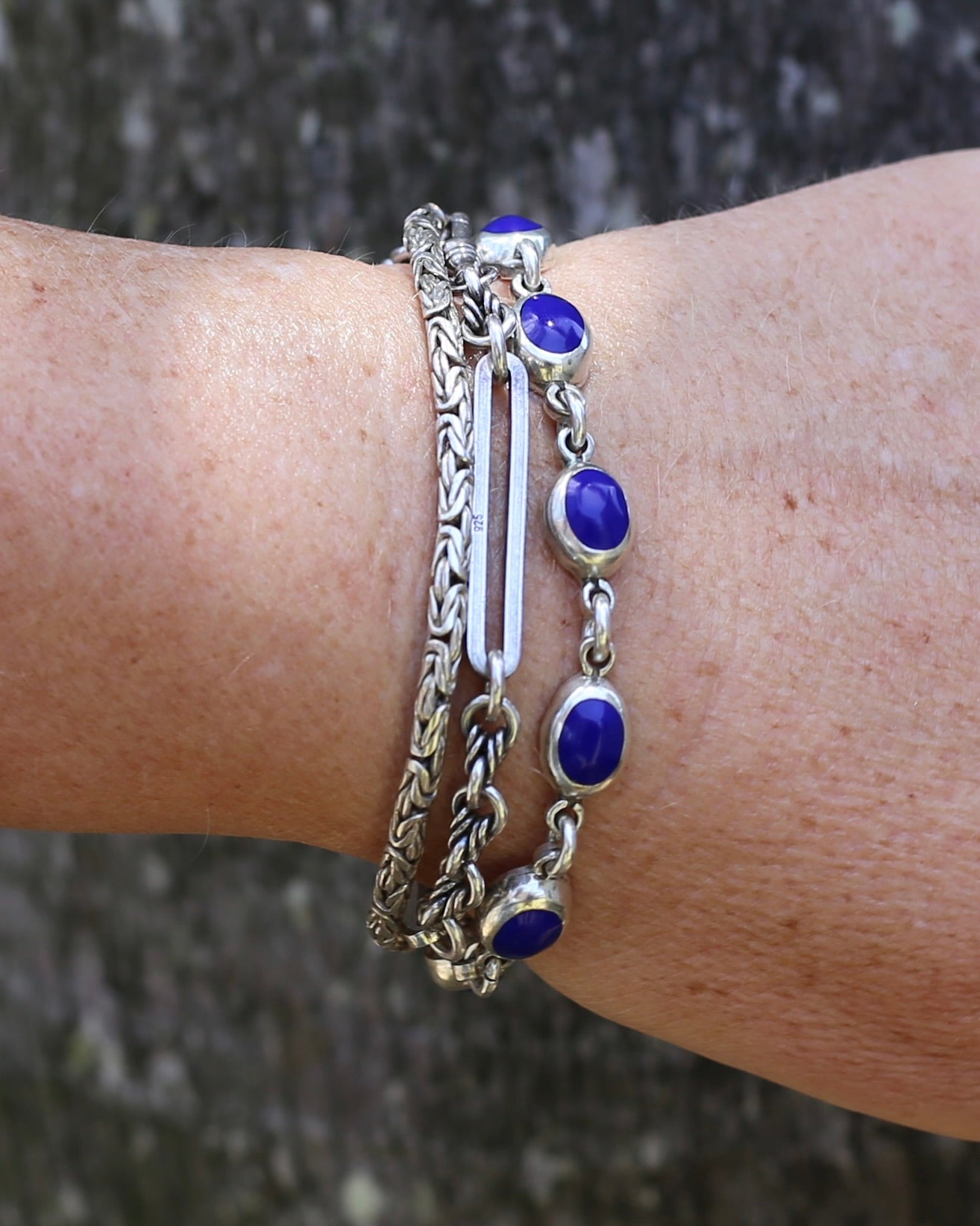 Love Link and Trombone Link Bracelet or Extender with Albert Clasp, Sterling Silver, 7.75 inches or 19.5cm, 11.88g