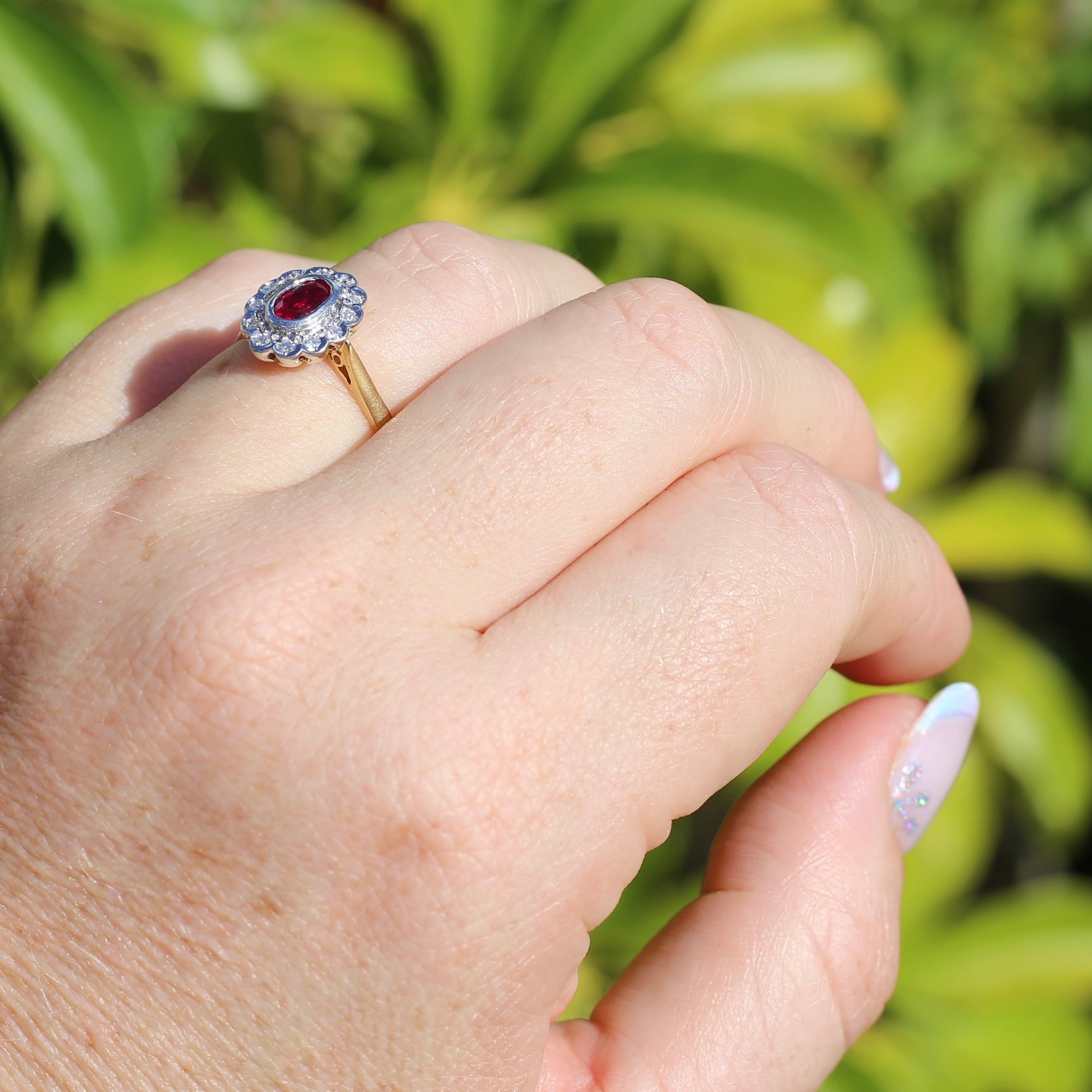 Ruby ring with deals diamond halo