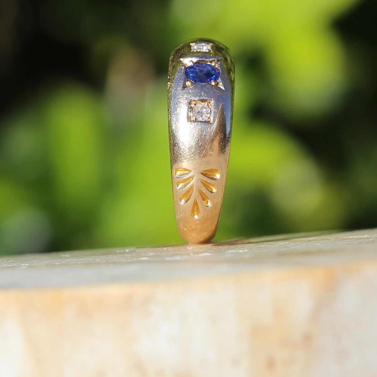 1896 Old Cut Sapphire and Diamond Gypsy Set Ring, 18ct Yellow Gold, size N or 6.75