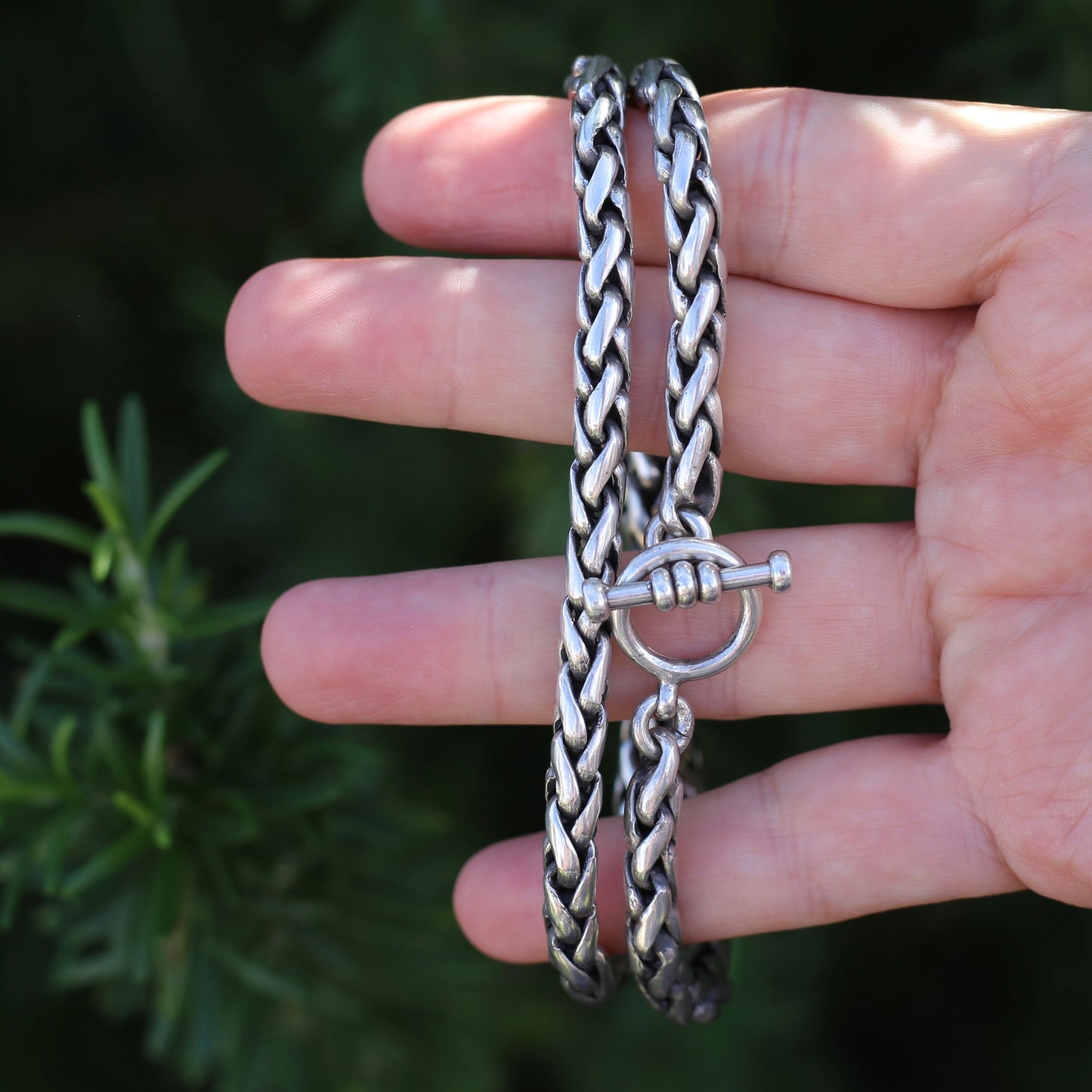 Chunky Plaited Silver Chain with T-Bar Toggle Clasp, 18inches or 46cm