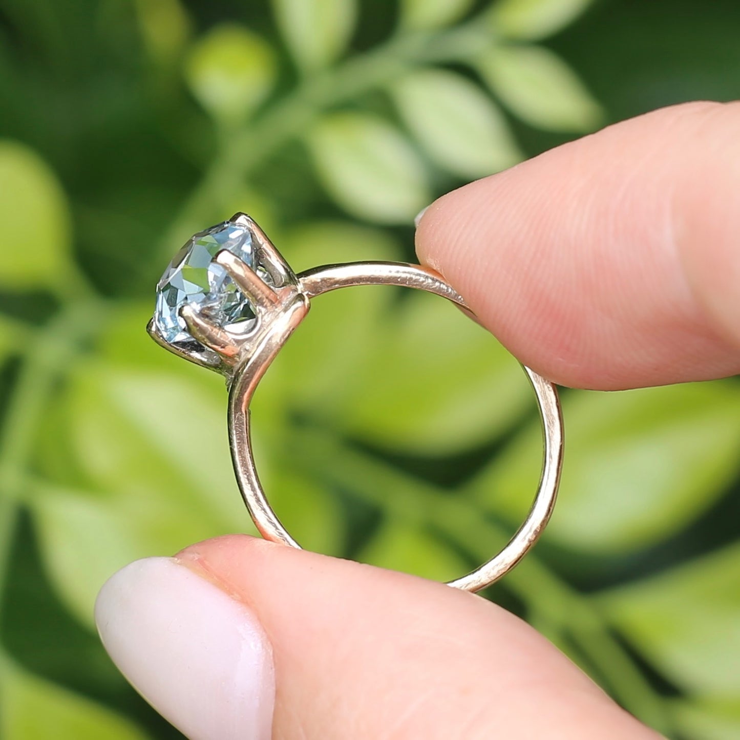 Fancy Hexagonal Cut Pale Blue Zircon Ring, 9ct Yellow Gold, size 7.5 or just over O1/2