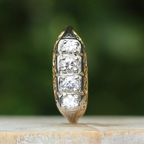 Circa 1915 4 Stone Transitional Cut Diamond Mixed Metal Ring, 18ct Yellow & White Gold, size N1/2 or 7, with valuation