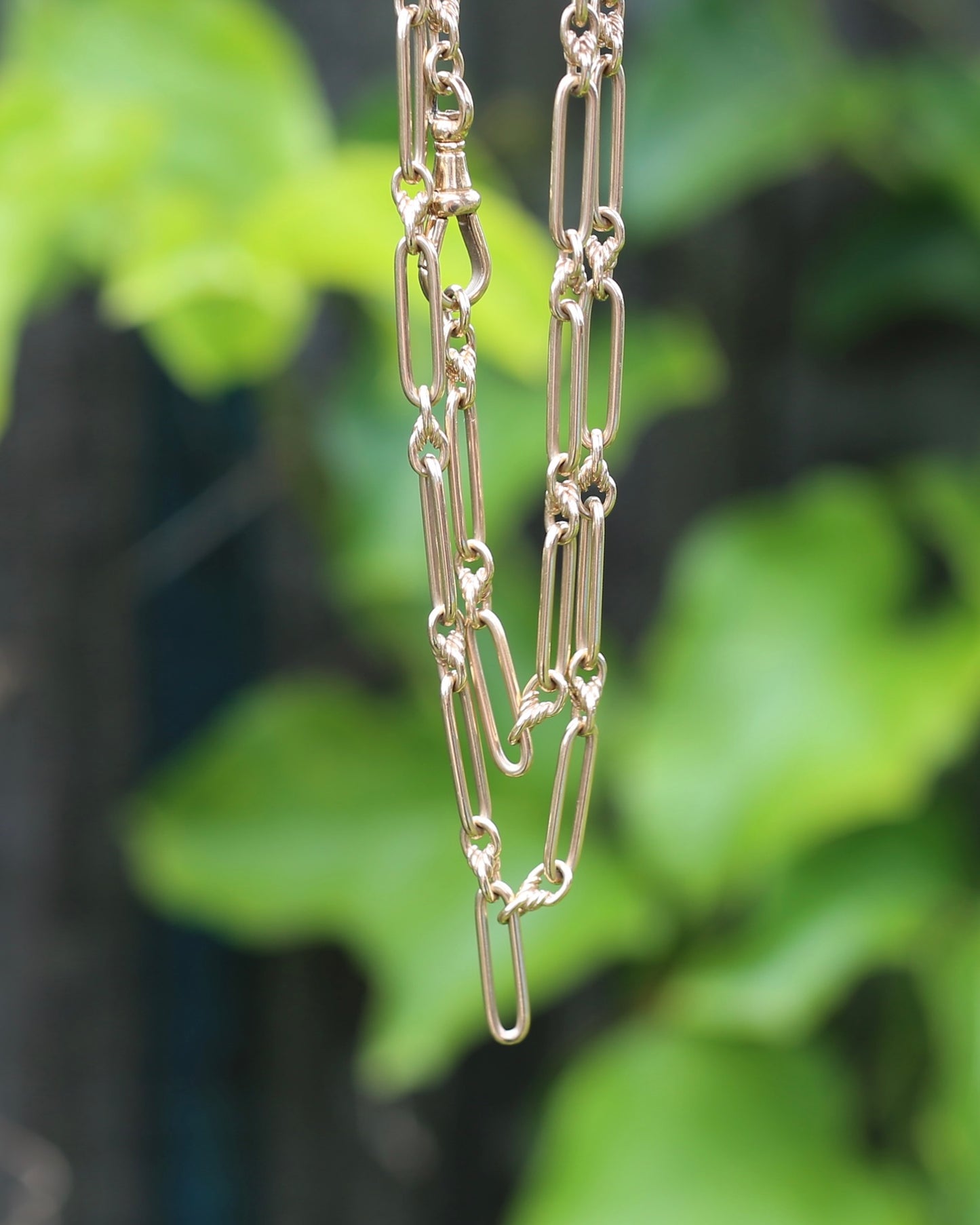 Vintique Trombone and Love Link Chain Single Albert Clasp, 9ct Gold, 51cm or 20 inches, 22.5g