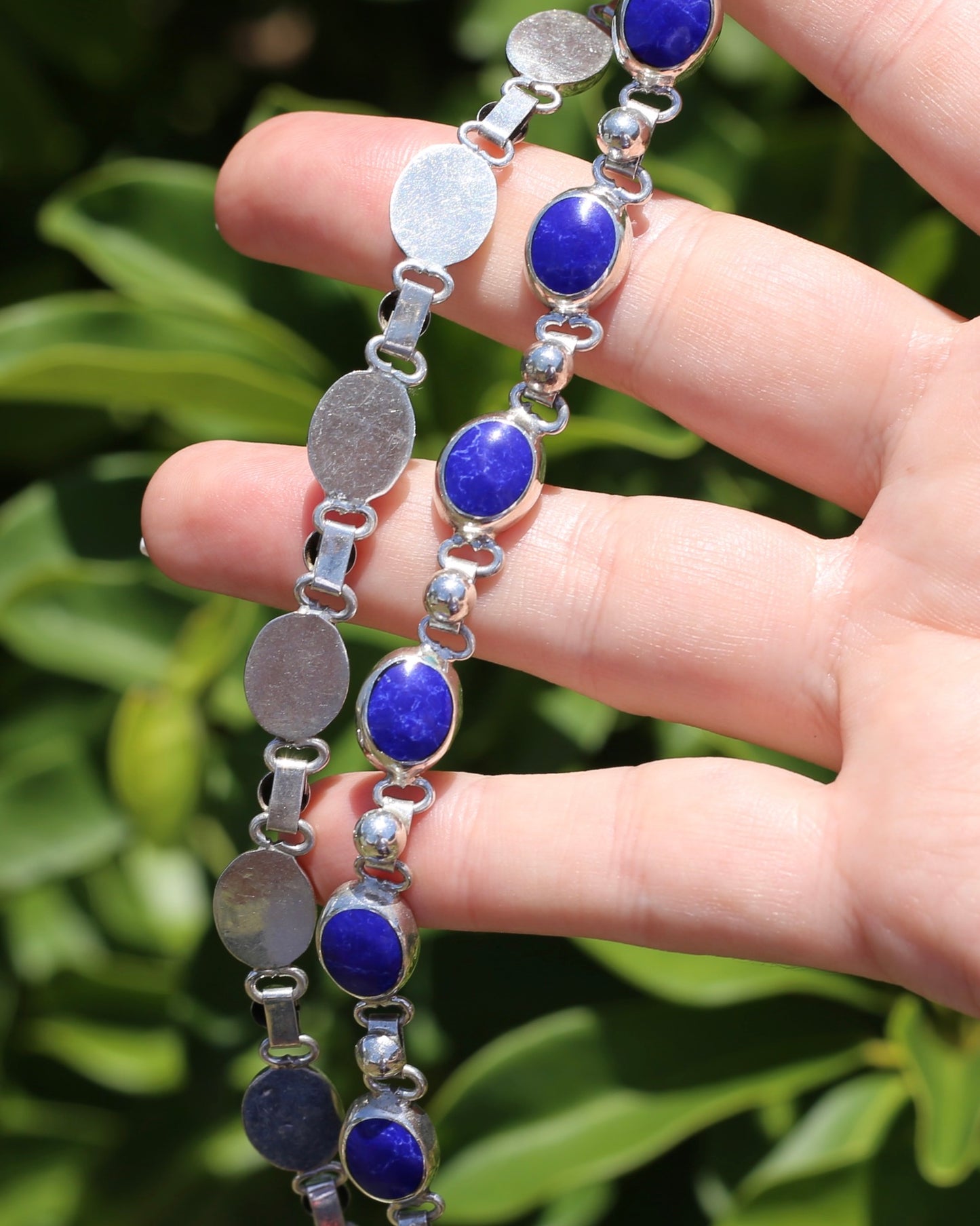 Vintage Mexican Bezel Set Lapis Necklace, 19 inches or 48cm, 51.6g