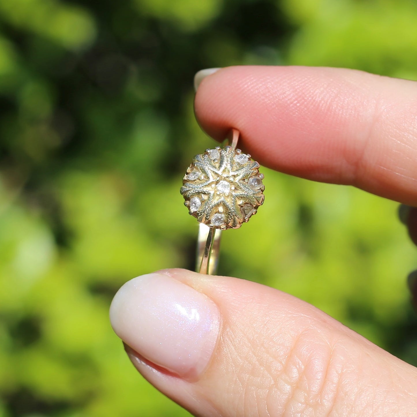 Rustic Handmade Likely Victorian Rose and Table Cut Diamond & Quartz Ring, approx 12ct Yellow Gold, size T or 9.5