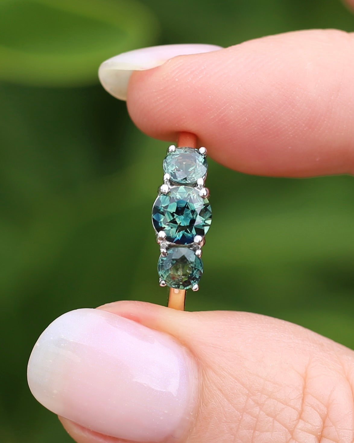 2.14ct Parti Sapphire Trilogy Ring, 14ct White and Yellow Gold, size N1/2 or 7, 2.64g