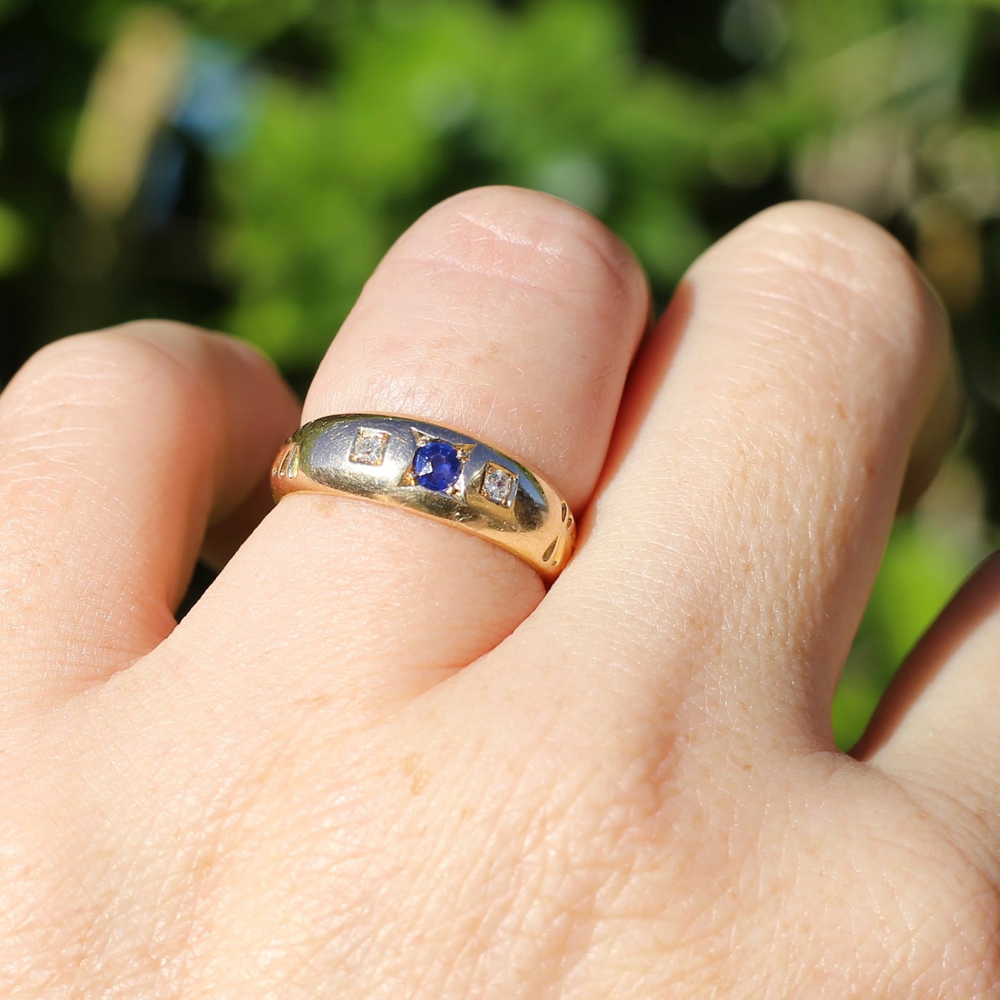 1896 Old Cut Sapphire and Diamond Gypsy Set Ring, 18ct Yellow Gold, size N or 6.75