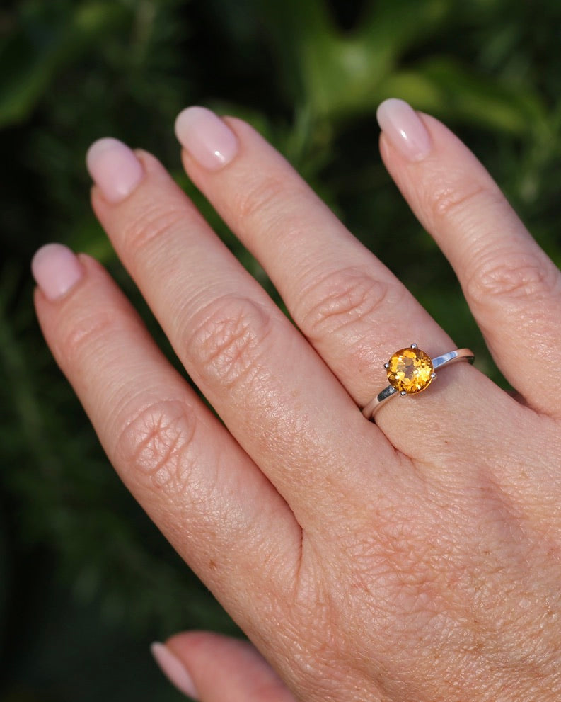Vibrant Orange Citrine Ring, Sterling Silver, size P or 7.5, 3.1g