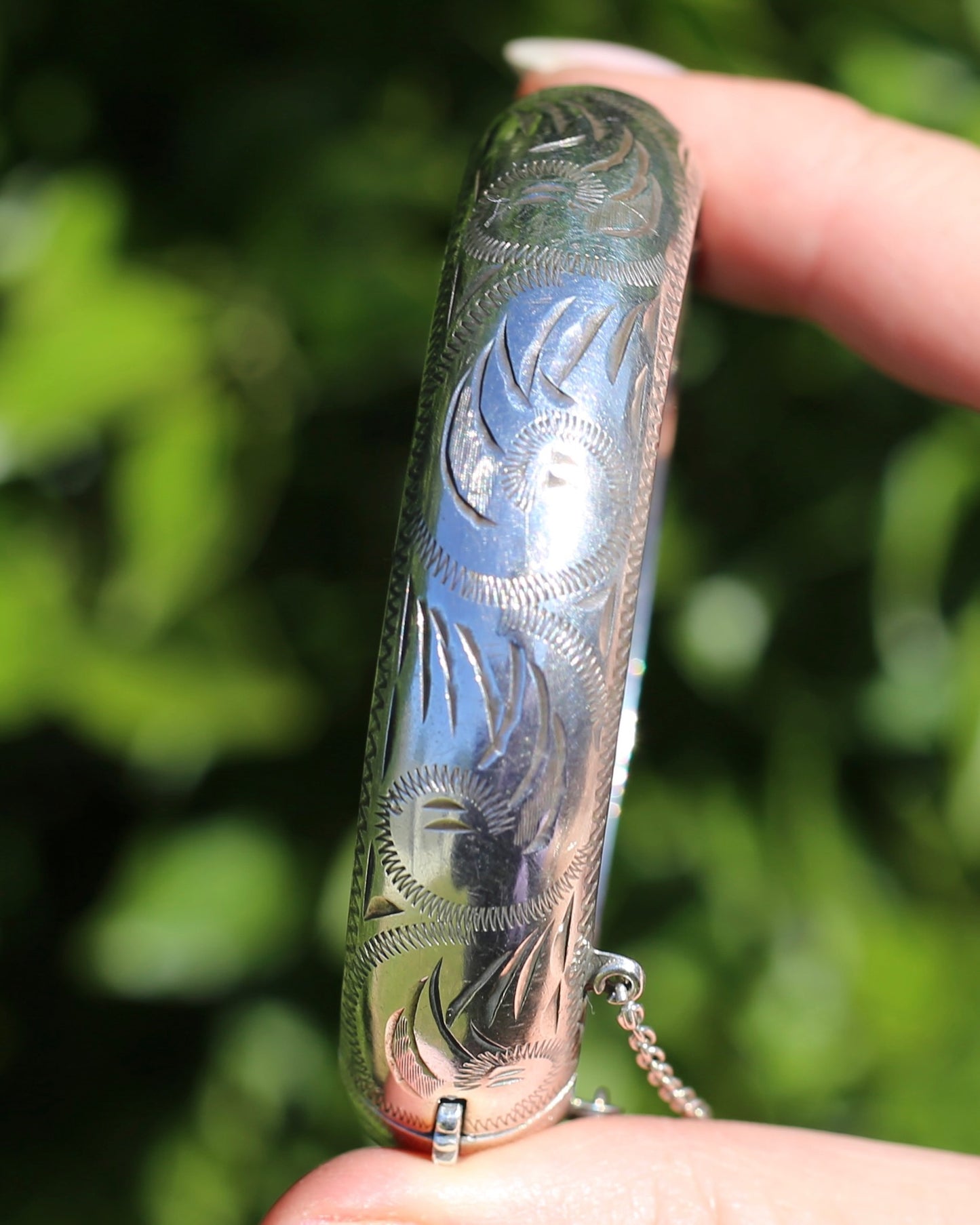 Vintage Hinged Engraved Silver Hollow Bangle, Sterling Silver