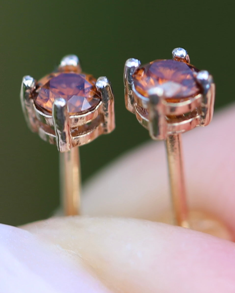 0.3ct Vibrant Burnt Orange Australian Zircon Studs, 9ct Yellow Gold, 0.48g