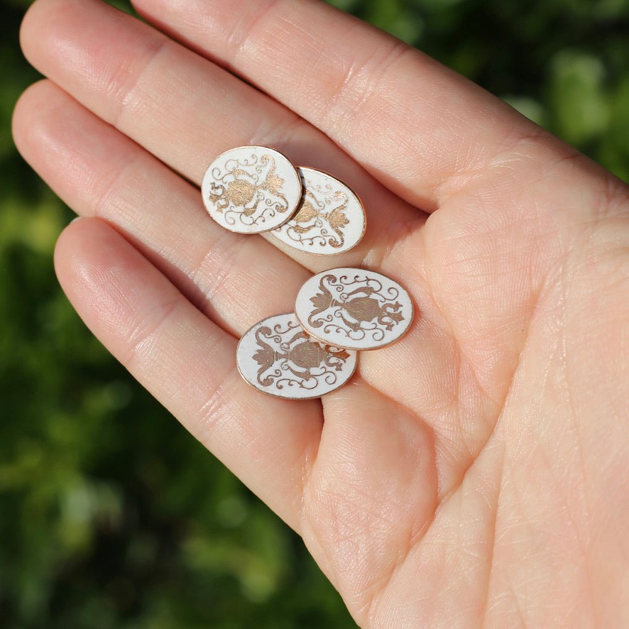 Early Australian APEX Enamel & Rose Gold Cufflinks, 7.87g 9ct Rose Gold