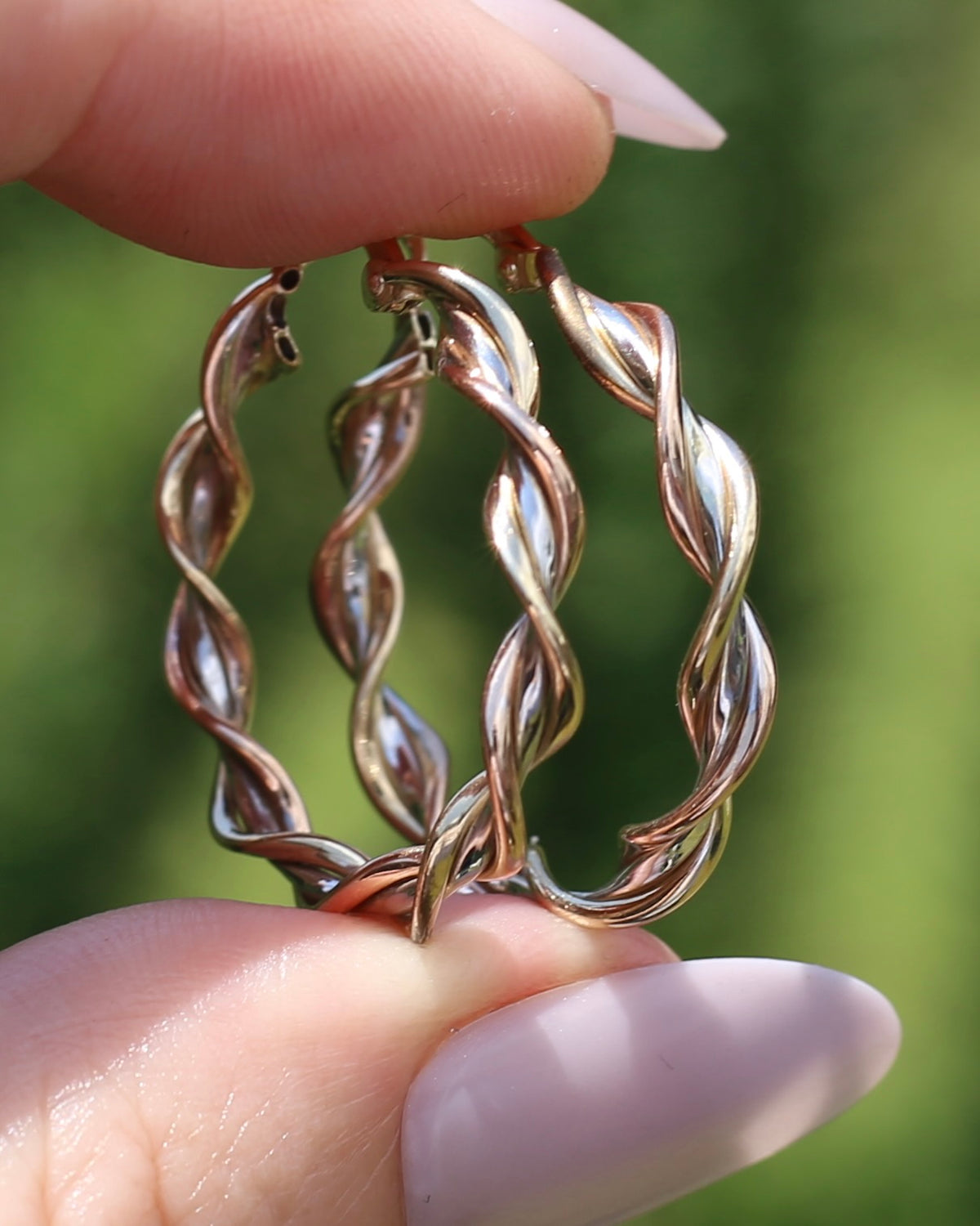 Tri-Colour Gold Twisted Hoop Earrings, 9ct Rose, Yellow and White Gold, 27.75mm, 2.73g