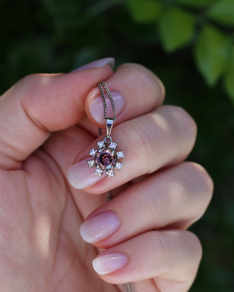 1.53ct Australian Zircon and Diamond Pendant, 14ct White Gold, 1.87g