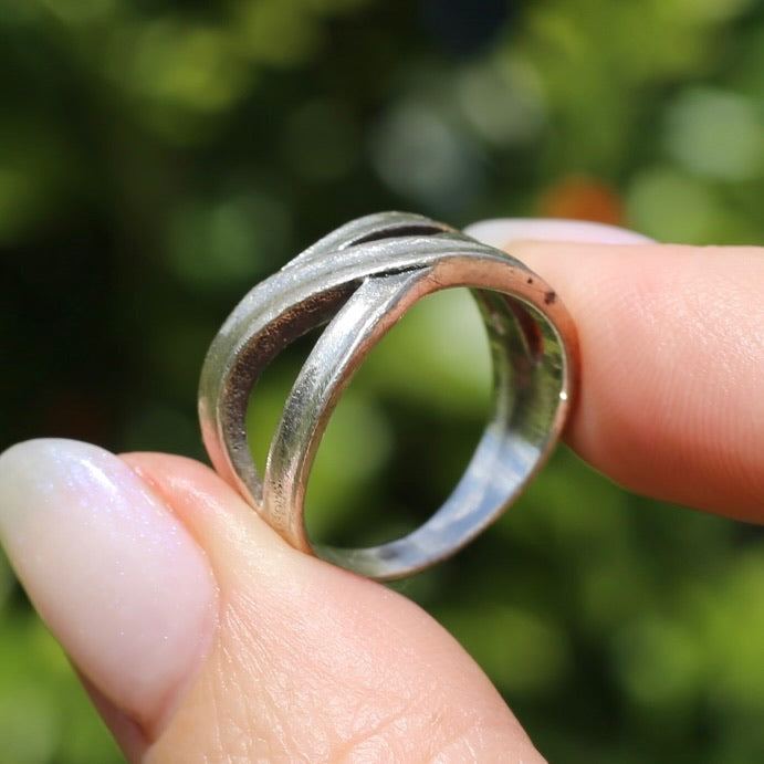 Rustic Silver Ribbon Ring, size P or 7.5 - fits more like an N1/2 or 7 due to width