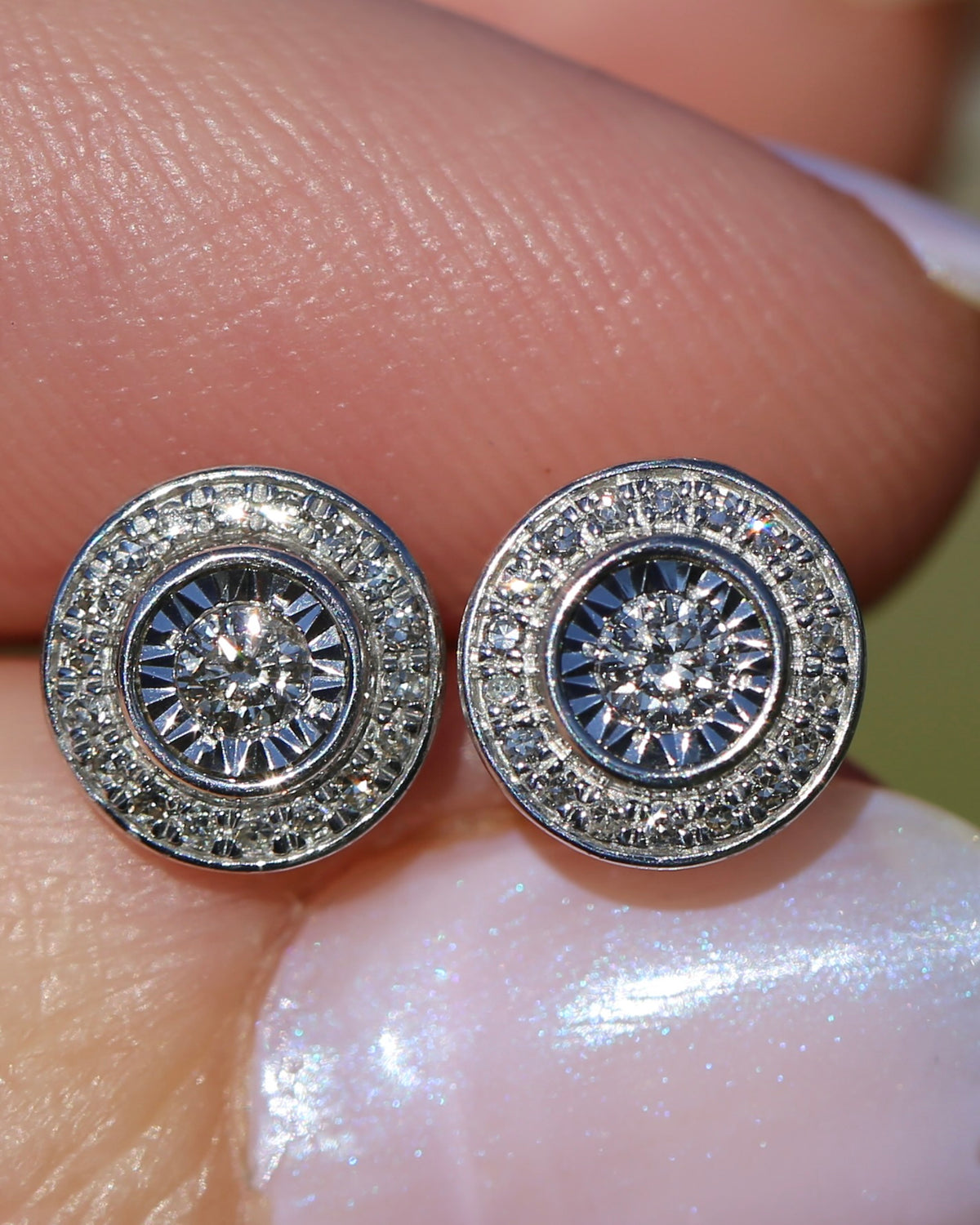 Natural Diamond Cluster Target Studs, 9ct White Gold, 7.5mm wide, 1.38g