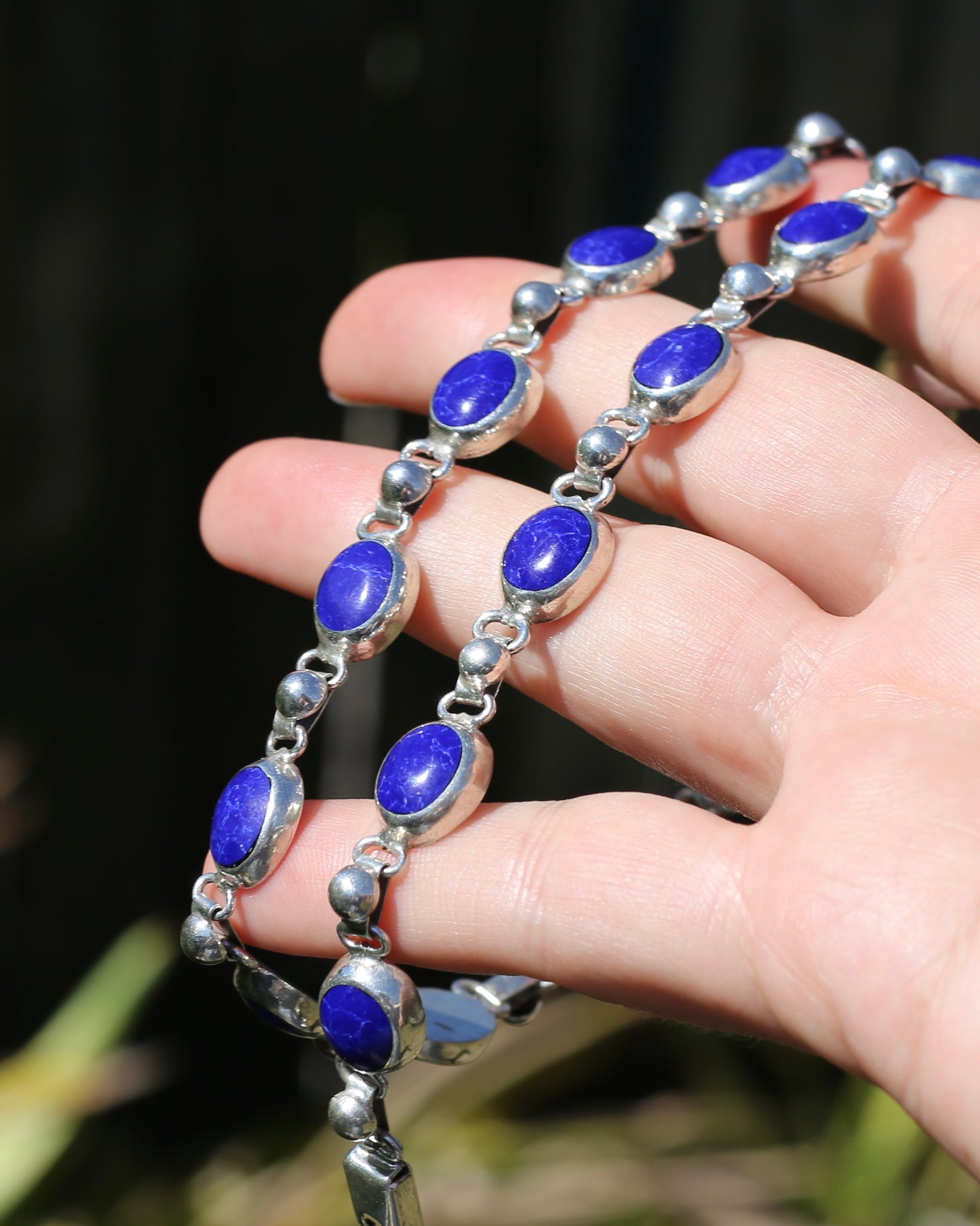 Vintage Mexican Bezel Set Lapis Necklace, 19 inches or 48cm, 51.6g