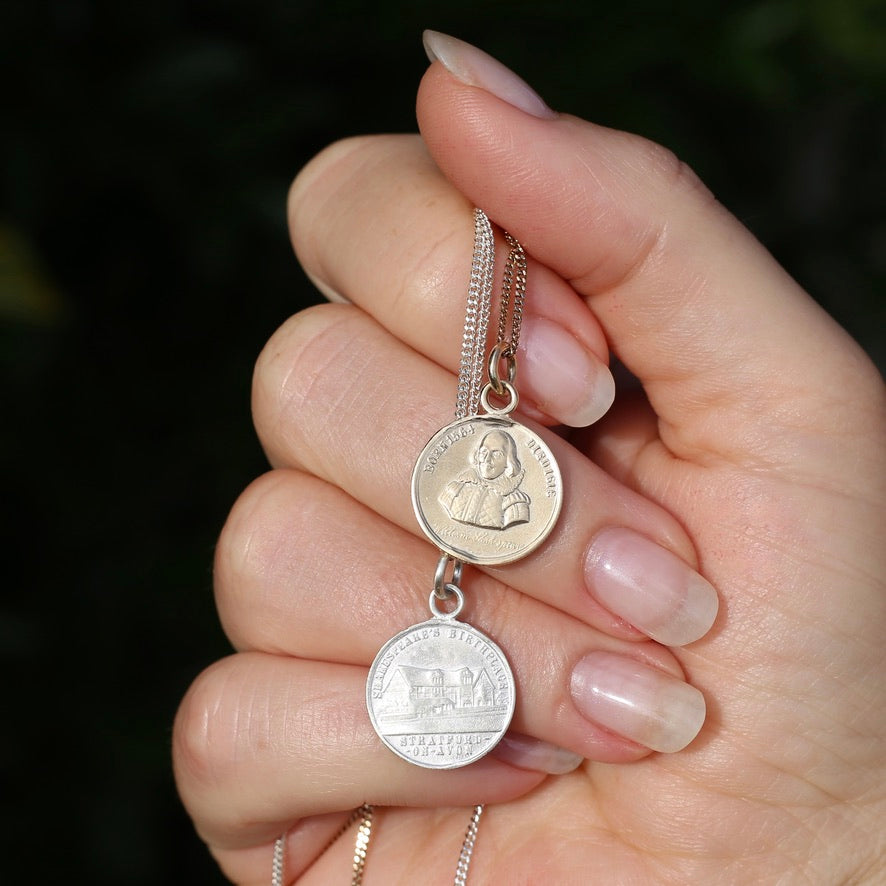 PRE-ORDER until Monday 18th Nov. The Bard - A Replica Pendant of a Token Memorialising the Life of Shakespeare, Silver and Gold.