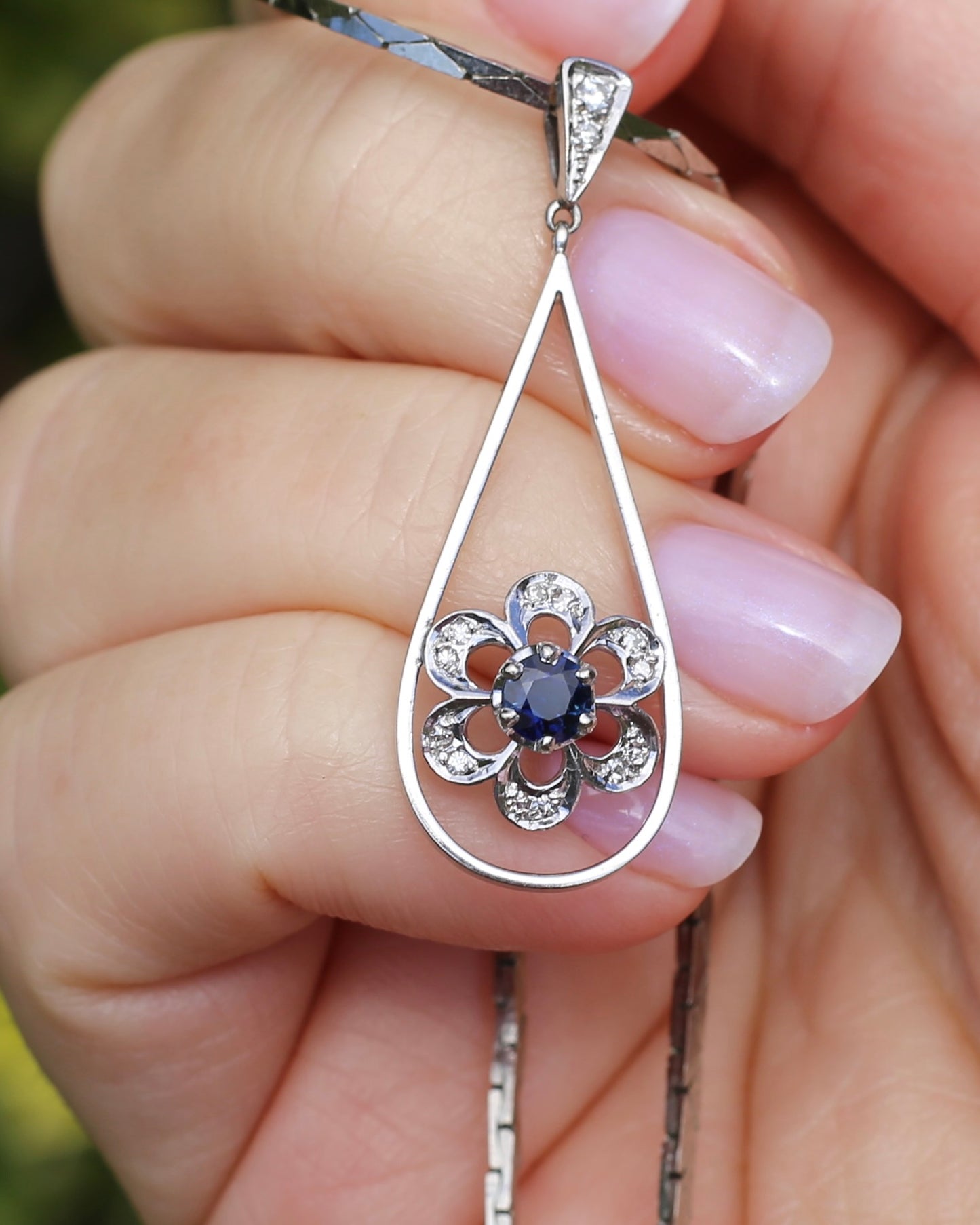 Vintage Natural Sapphire and Diamond Pendant, 18ct White Gold, 2.64g