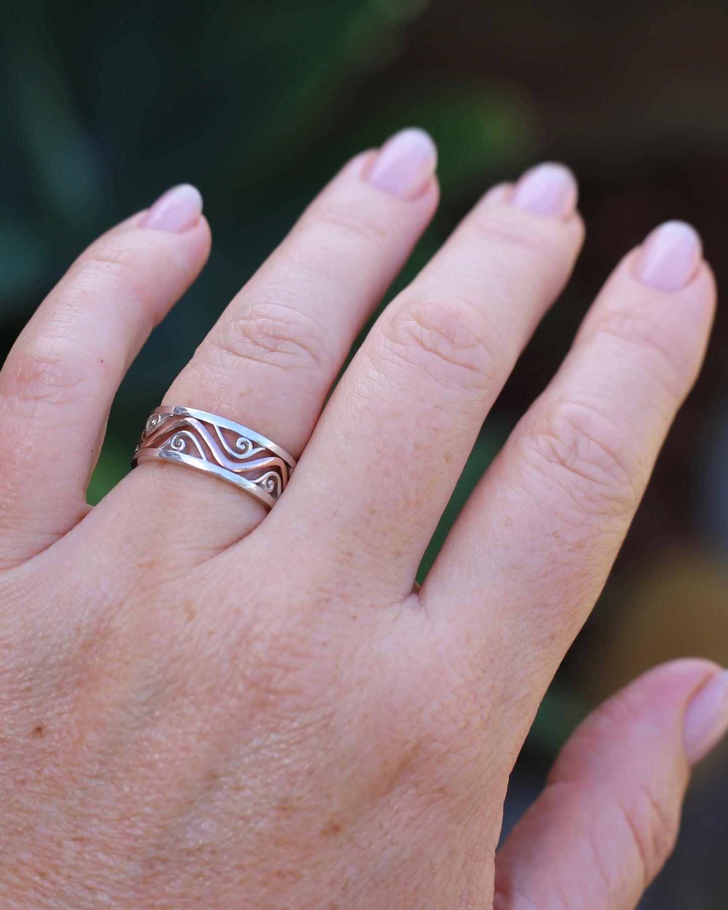 Silver and Rose Gold Filigree Swirl Band, Sterling Silver and 9ct Rose Gold, size P or 7.5 (fits more like an O)